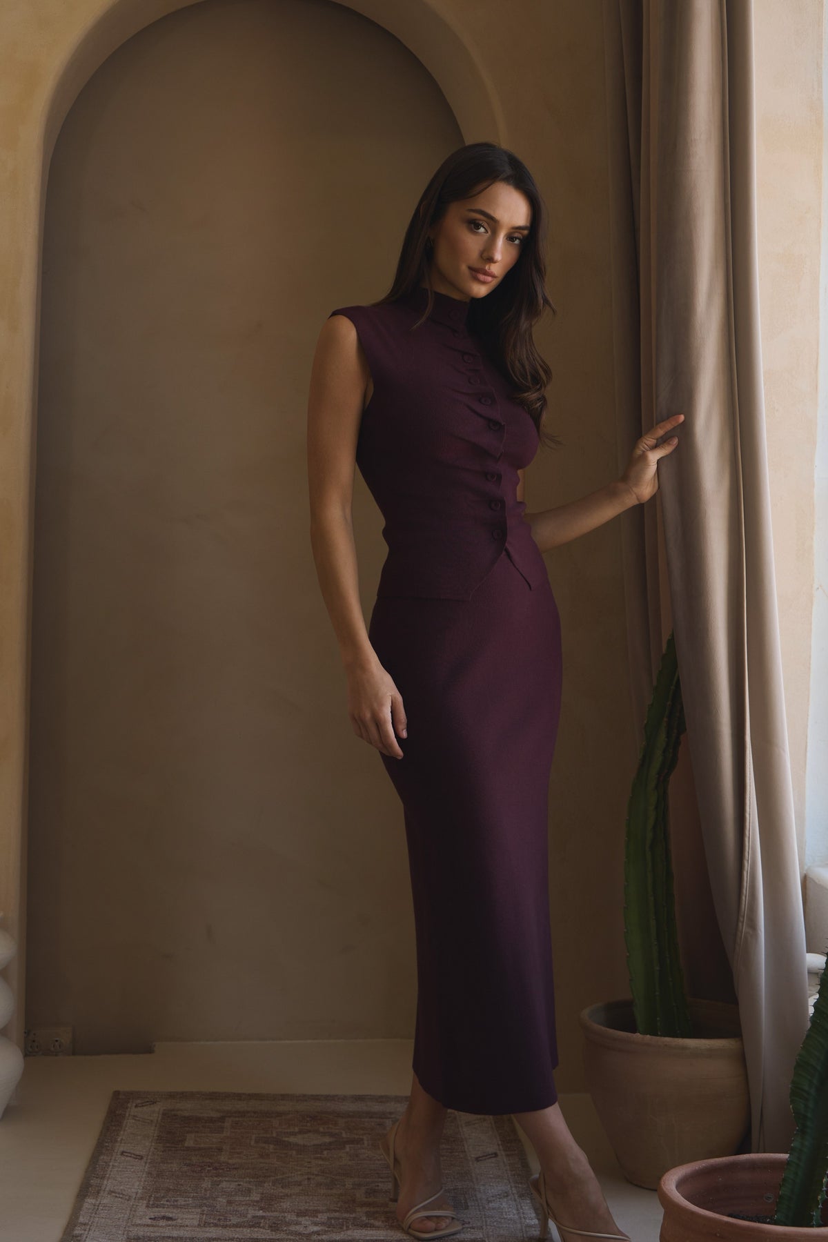 Pleated Front Top & Skirt Set