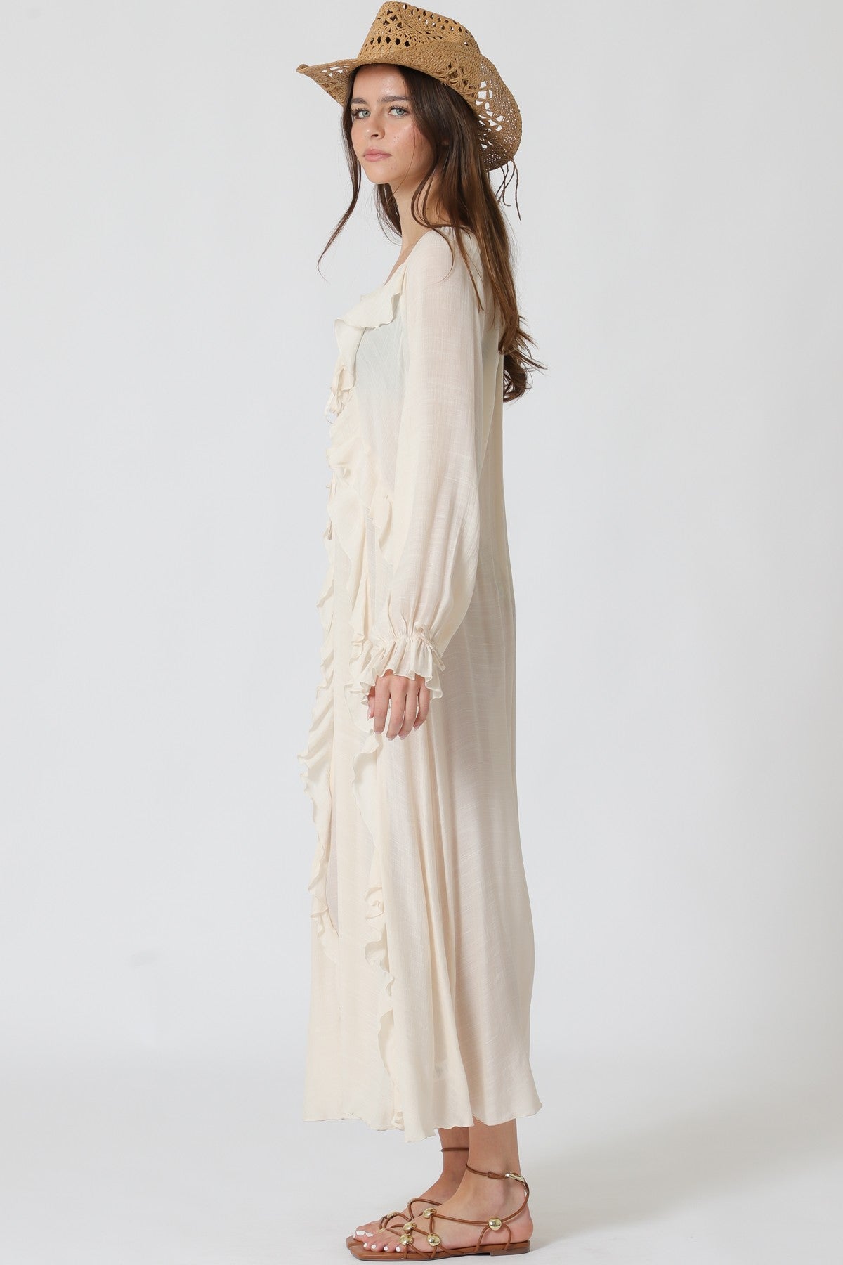Long Sleeve Ruffle Detail Swiming Coverup