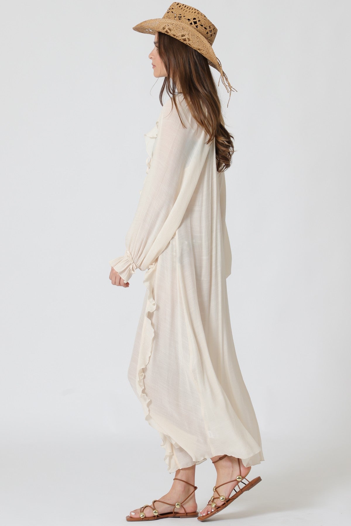 Long Sleeve Ruffle Detail Swiming Coverup