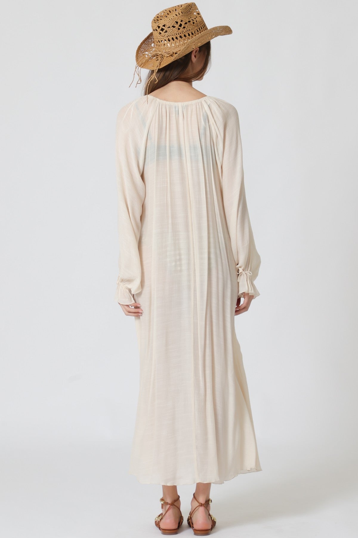 Long Sleeve Ruffle Detail Swiming Coverup