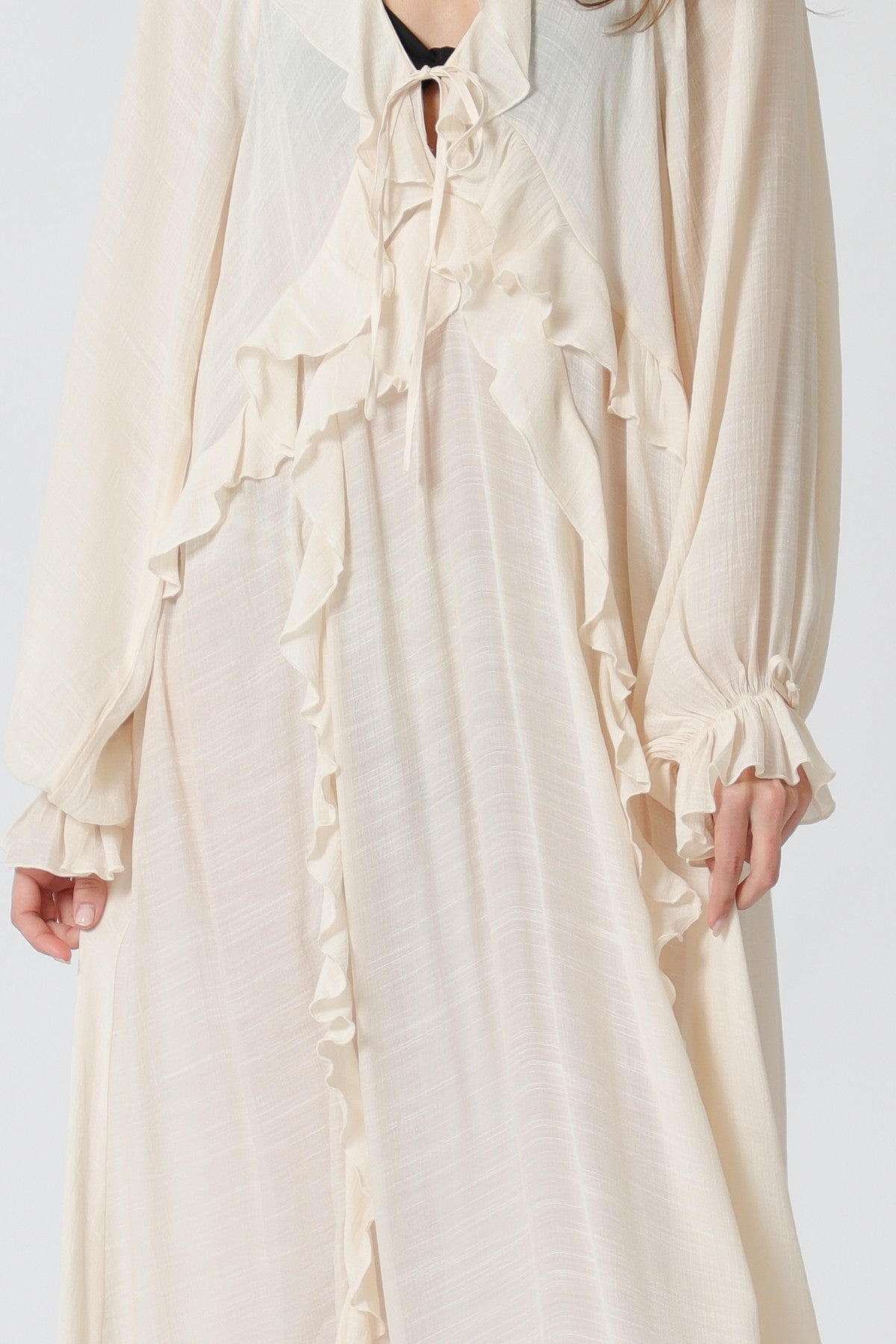 Long Sleeve Ruffle Detail Swiming Coverup