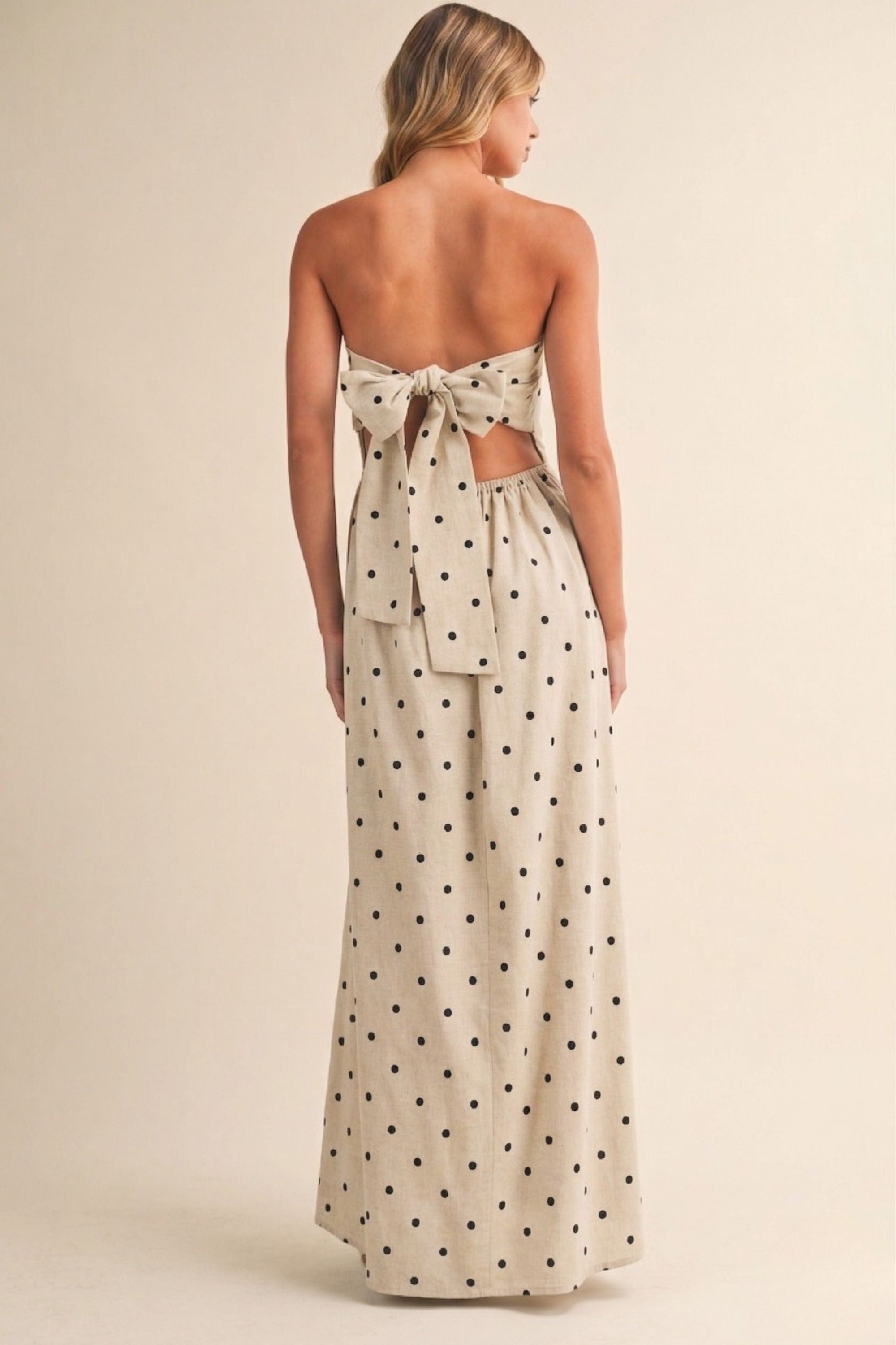 Polka Dot Tube Maxi Dress With Tie-back Detail