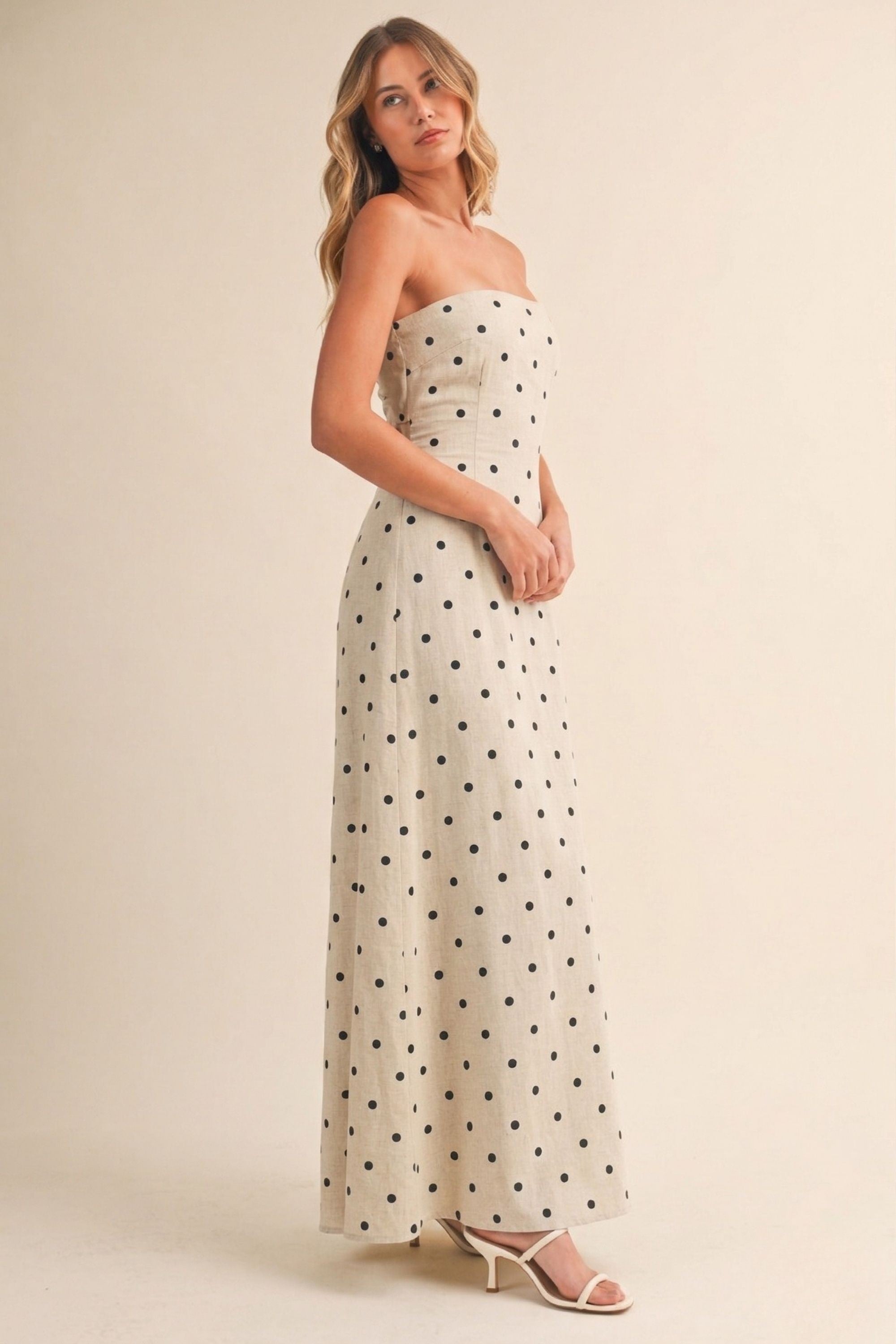 Polka Dot Tube Maxi Dress With Tie-back Detail