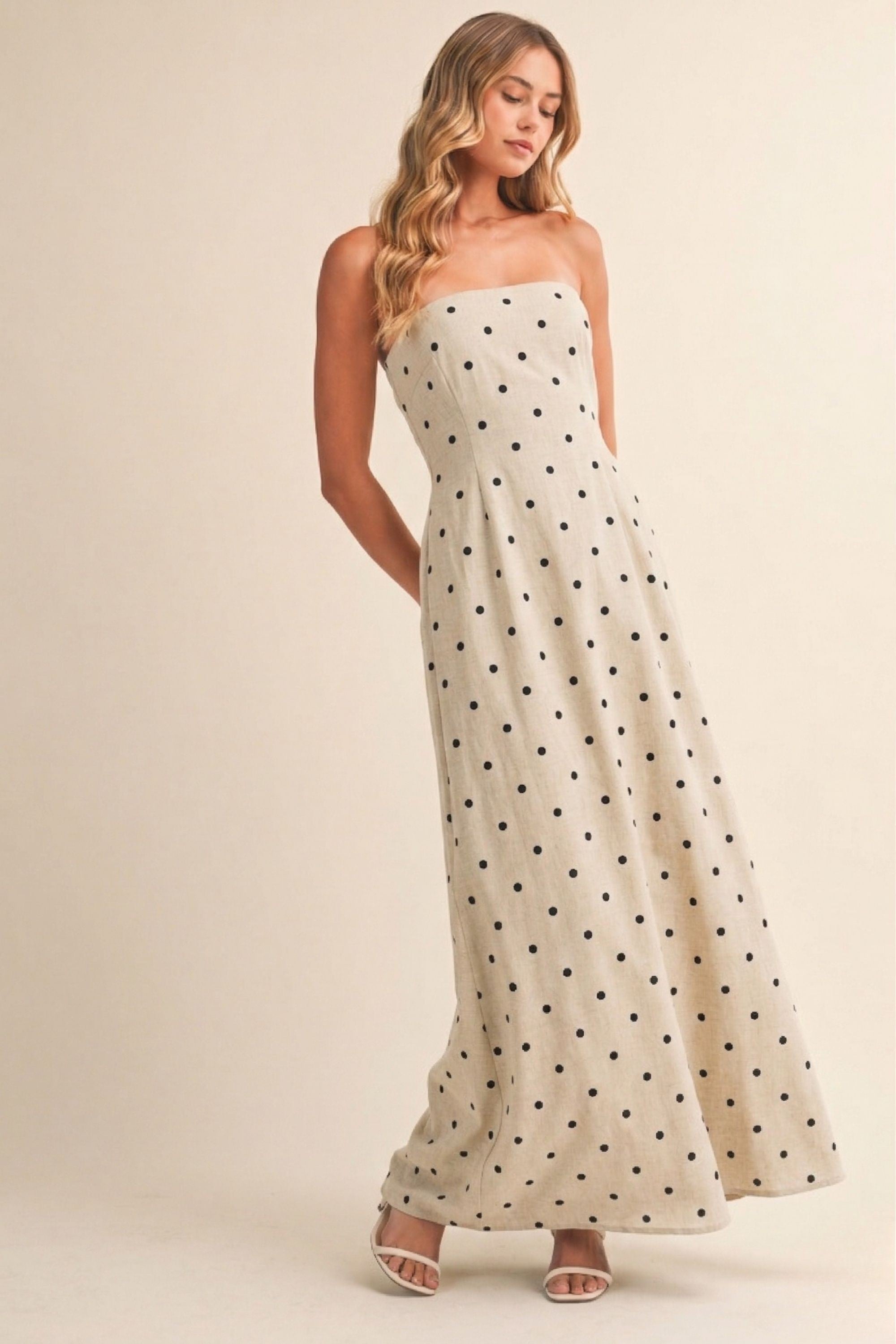 Polka Dot Tube Maxi Dress With Tie-back Detail