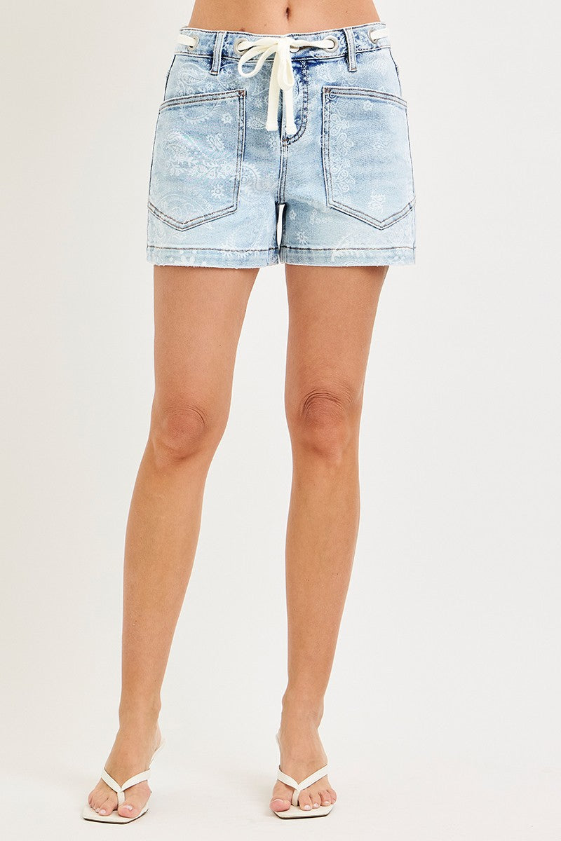 Slouchy Paisley Print Patch Pocket Shorts