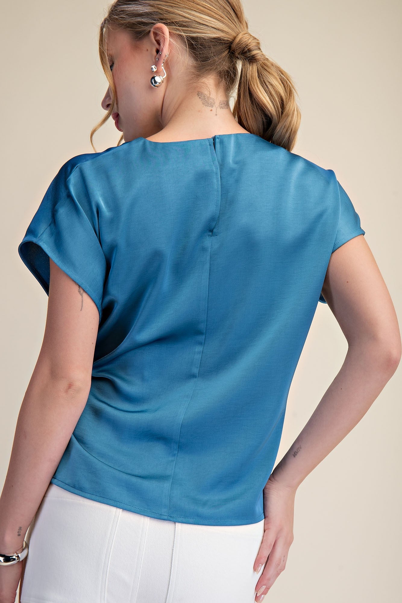 Round Neck Short Sleeve Front Lace-up Tie Top