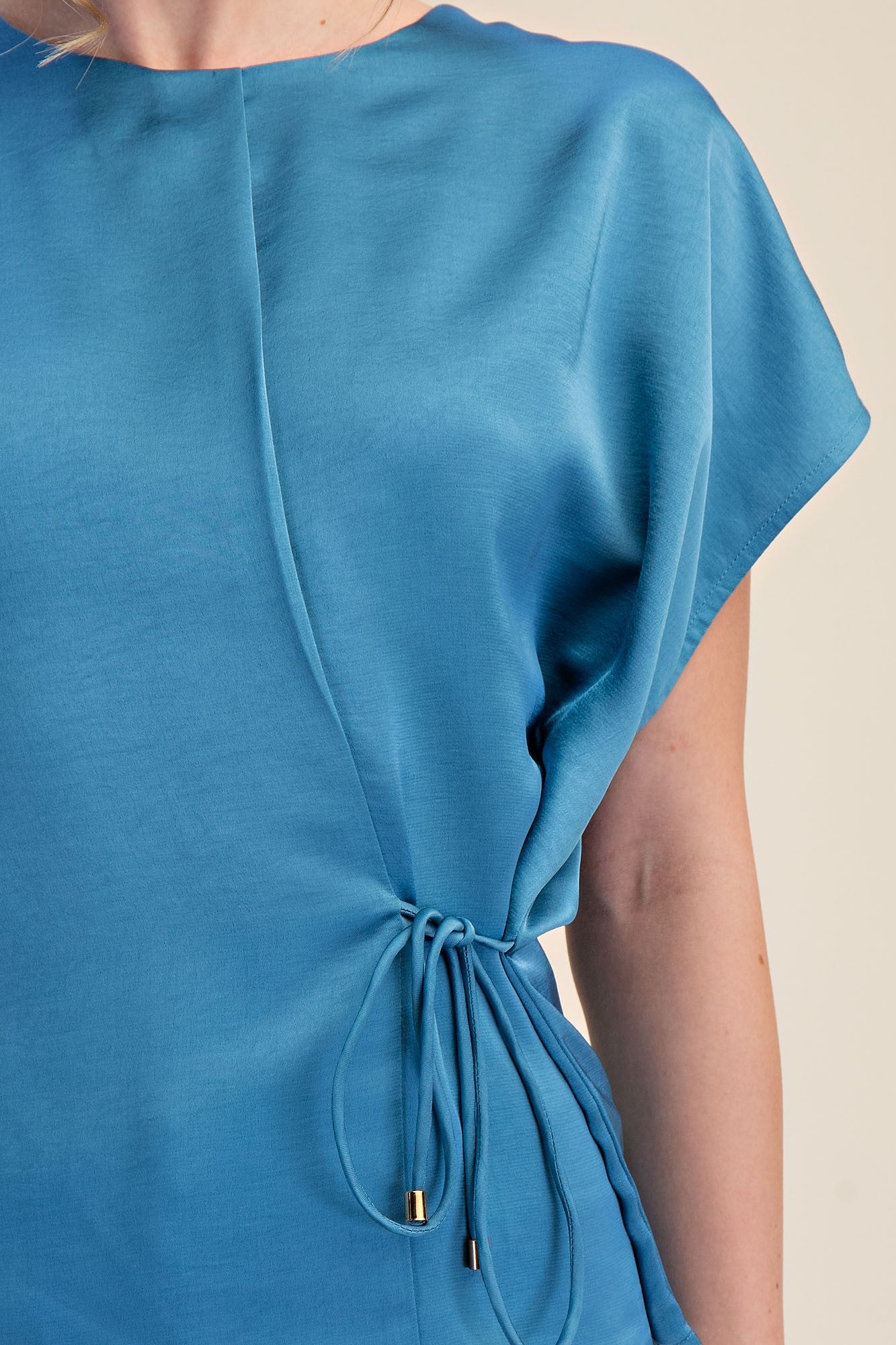 Round Neck Short Sleeve Front Lace-up Tie Top