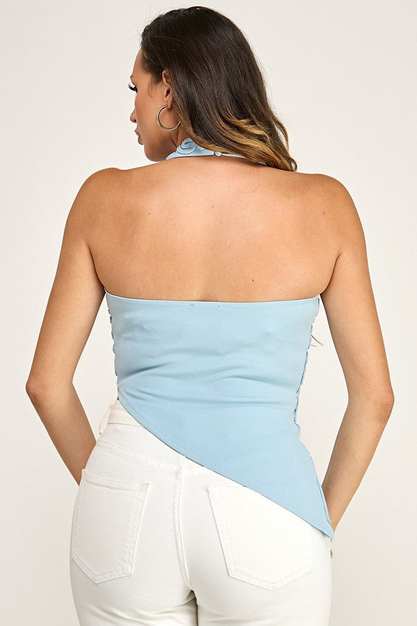 Textured Rope Detail Halter Asymmetrical Top