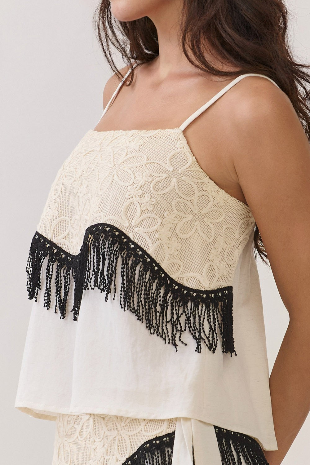 Lace Fringe Detail Top & Wide Leg Pants Set