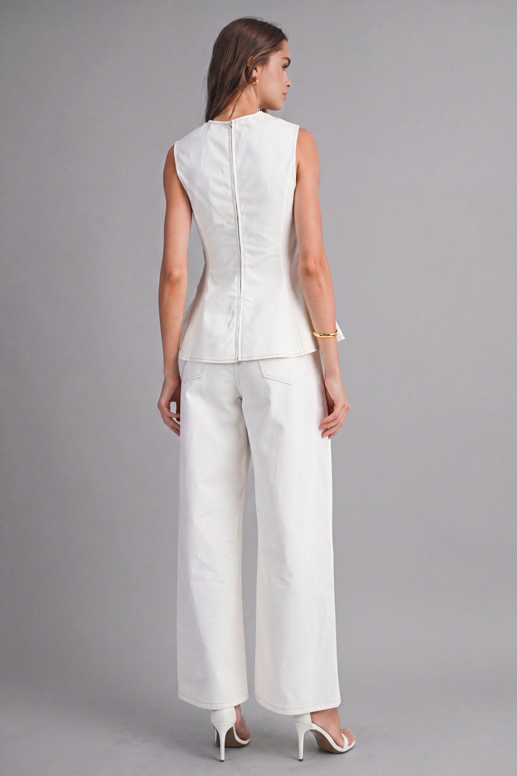 Sleeveless Peplum Top And Straight Pants Set