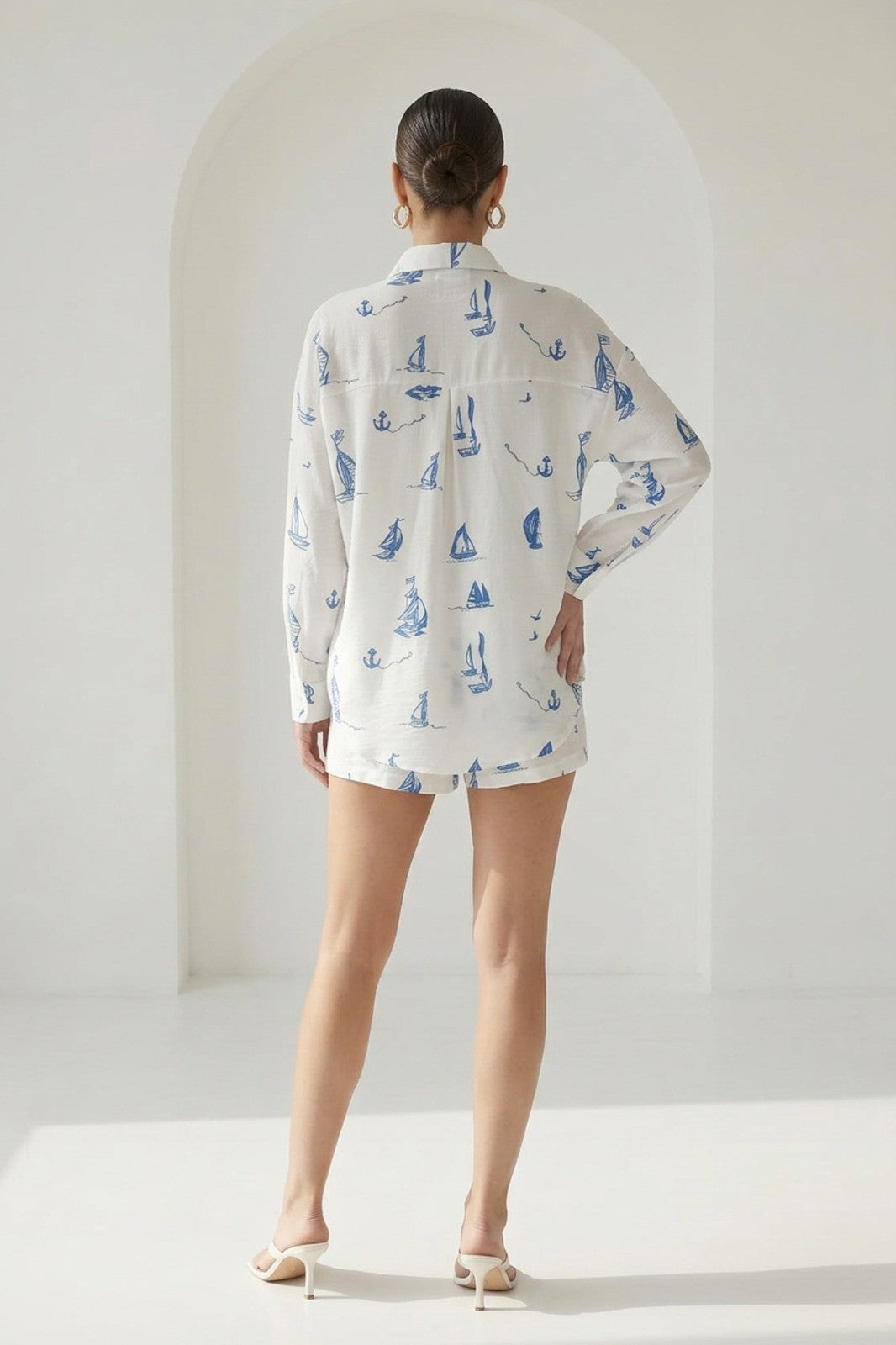Boat Print Long Sleeve Top And Pants Set
