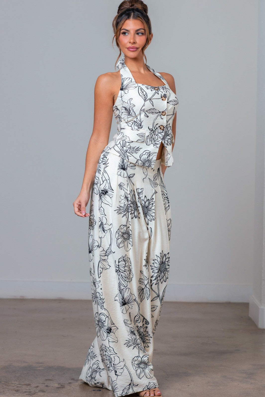 Halter Button Down Vest And Pants Set