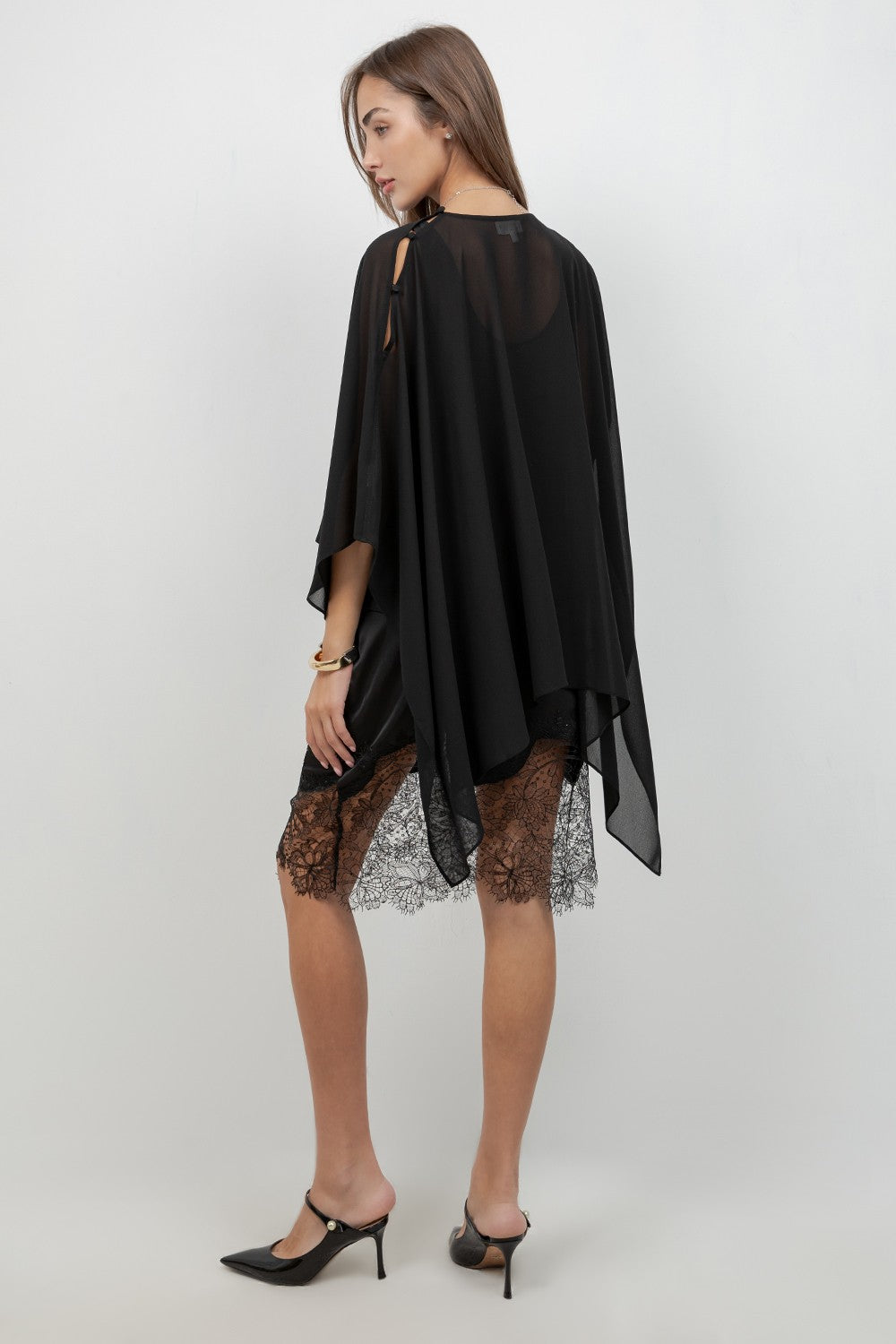 Sheer Chiffon Asymmetrical Pullover Cape