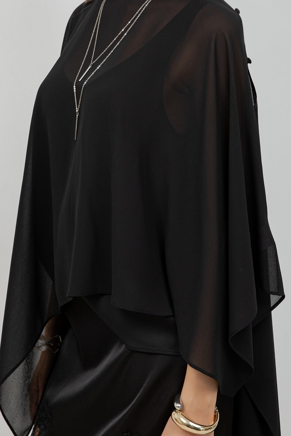 Sheer Chiffon Asymmetrical Pullover Cape