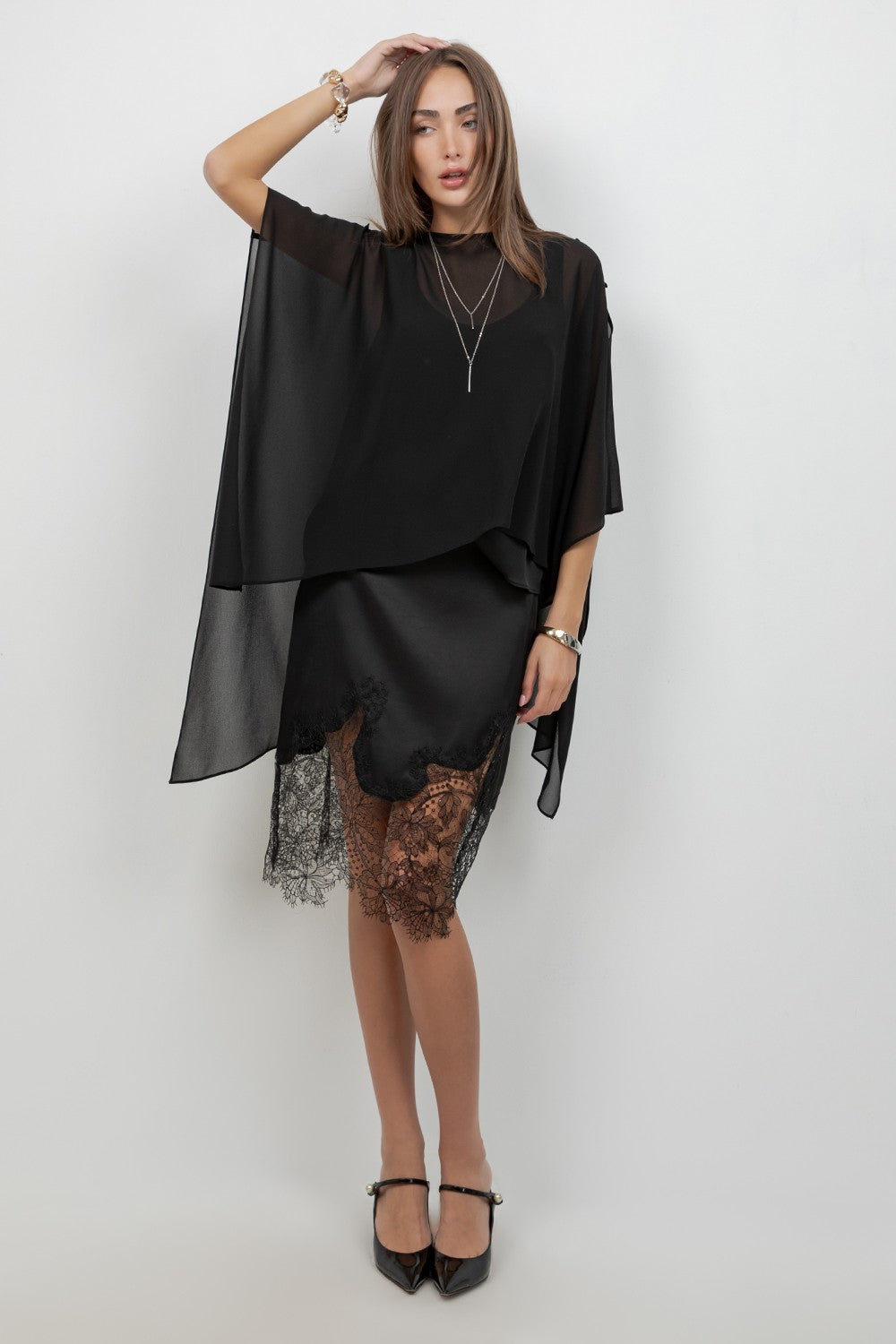 Sheer Chiffon Asymmetrical Pullover Cape