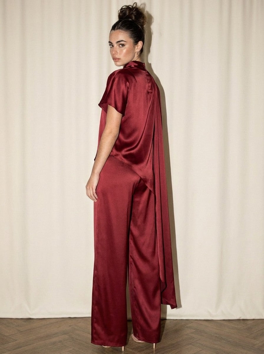 Satin Drape Neck Tunic Set