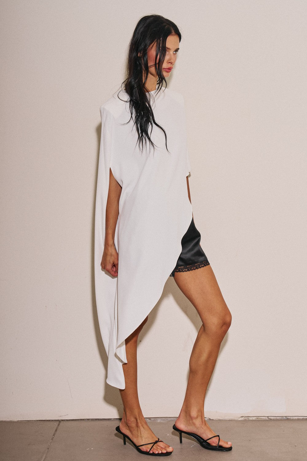 Ladies Woven Oversized Asymmetrical Cape Top