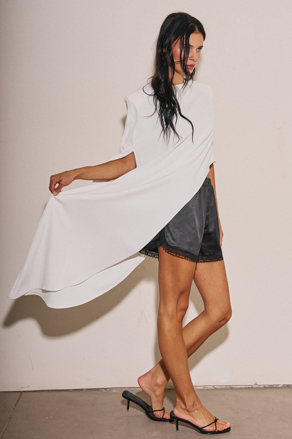 Ladies Woven Oversized Asymmetrical Cape Top