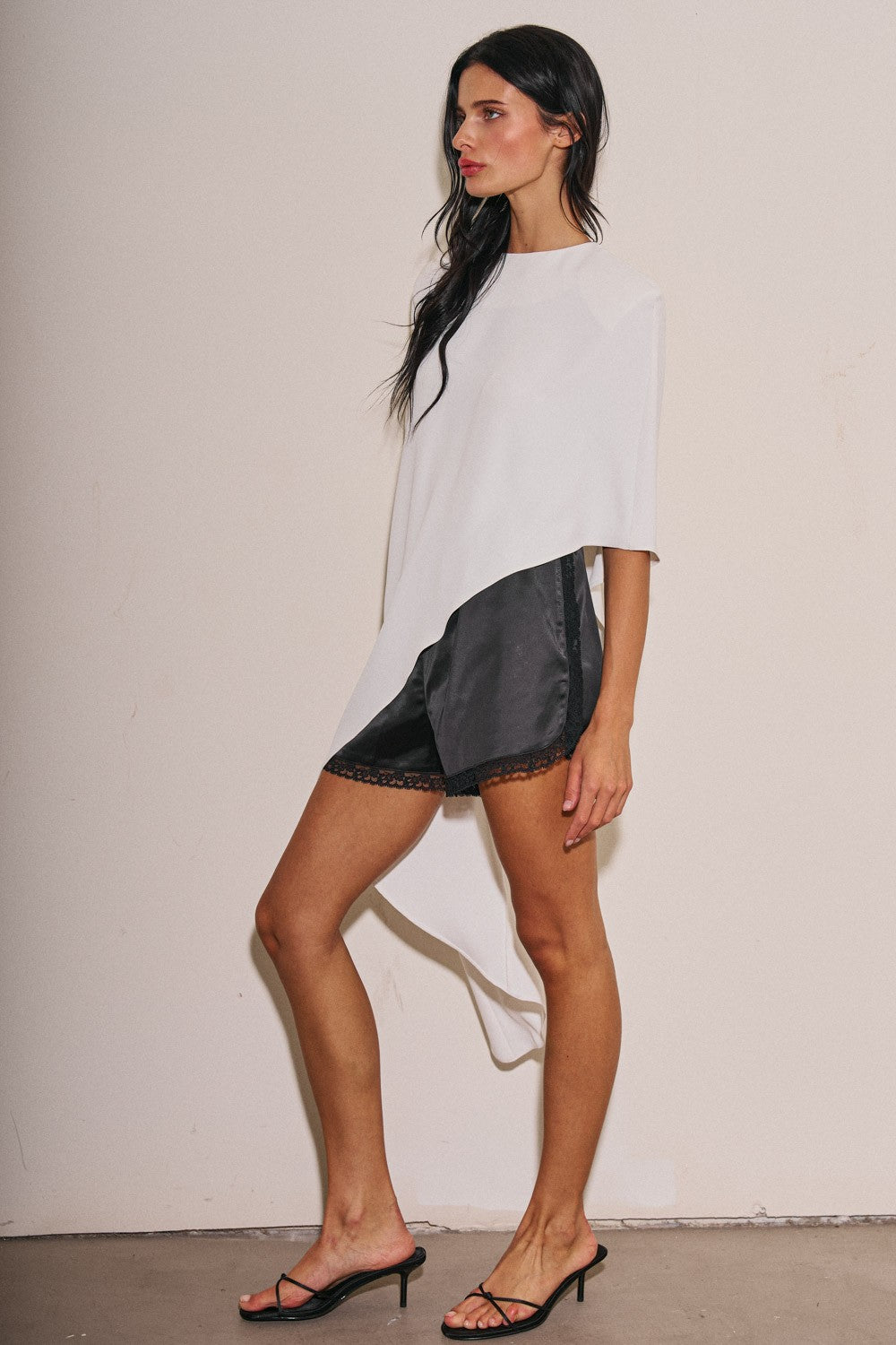 Ladies Woven Oversized Asymmetrical Cape Top