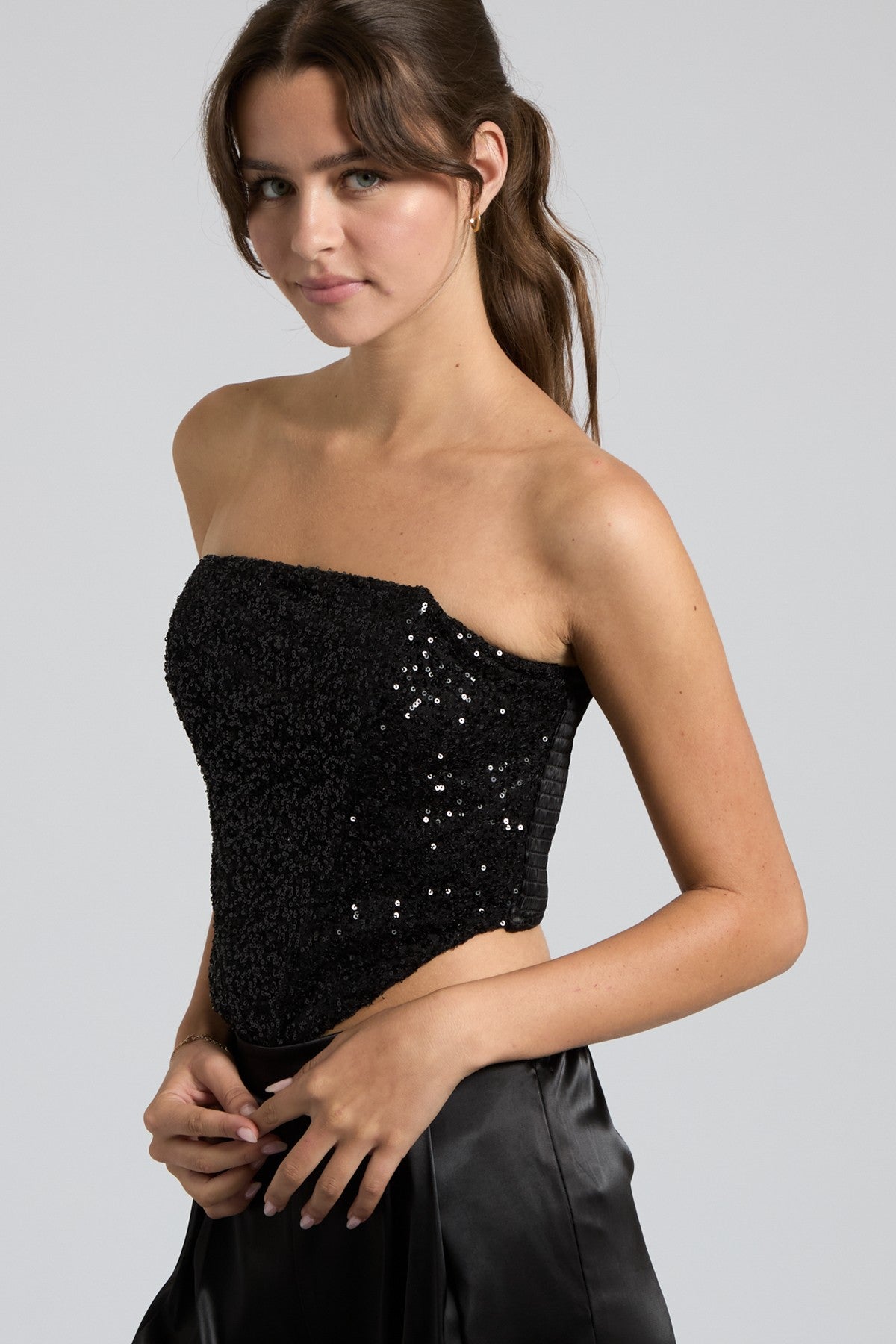 Sequin Bustier Tube Top & Satin Wide Leg Pants Set