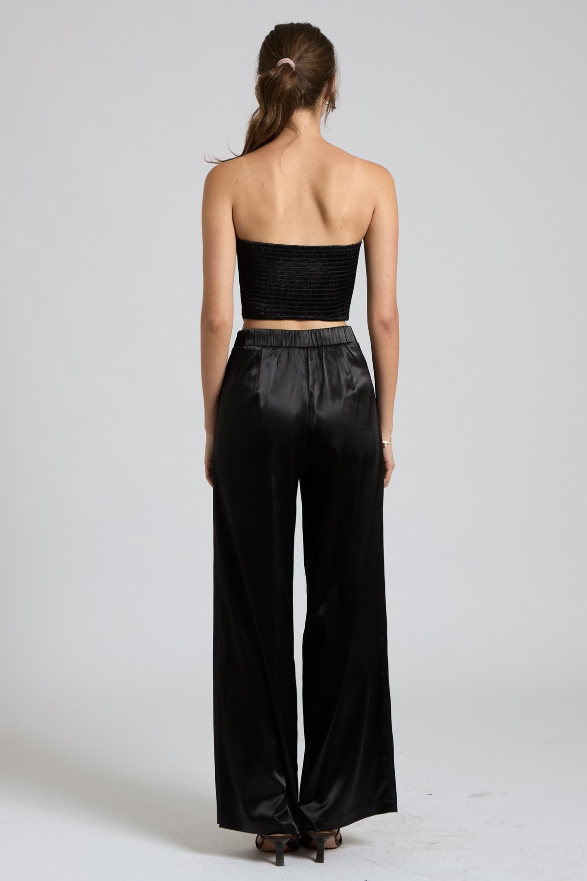 Sequin Bustier Tube Top & Satin Wide Leg Pants Set