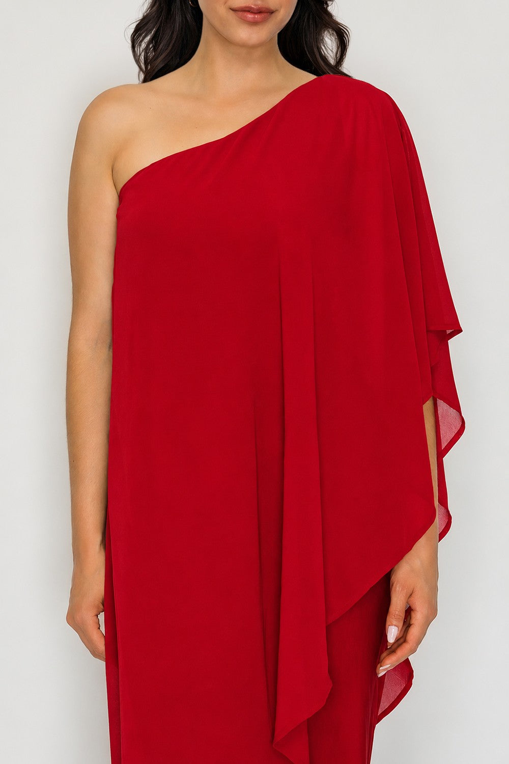 One-shoulder Chiffon Cape Overlay Wide-leg Jumpsuit