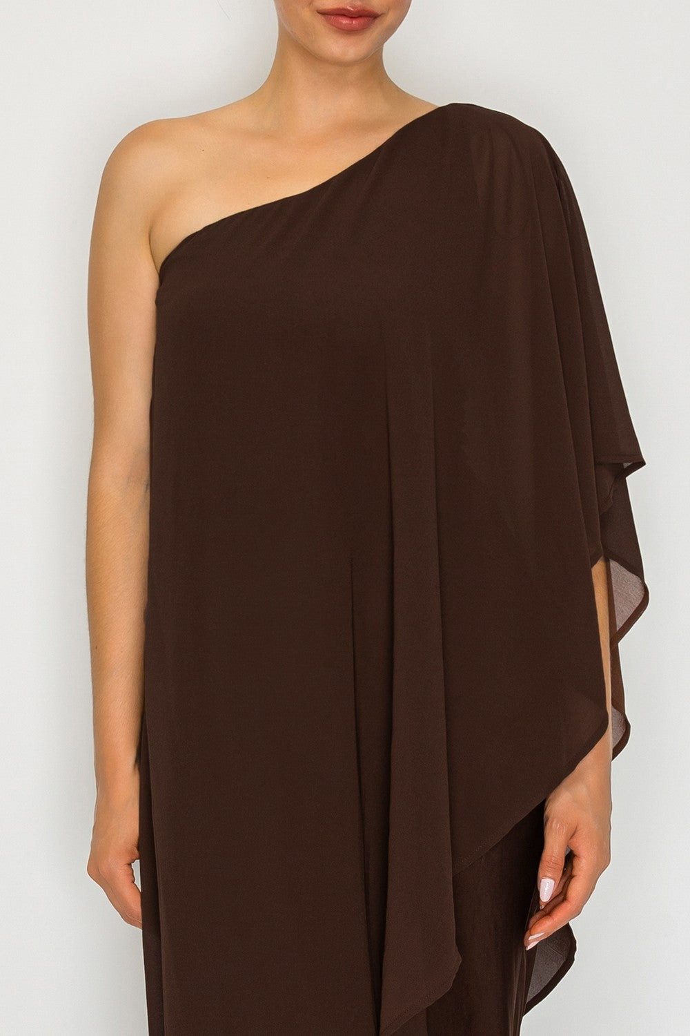 One-shoulder Chiffon Cape Overlay Wide-leg Jumpsuit