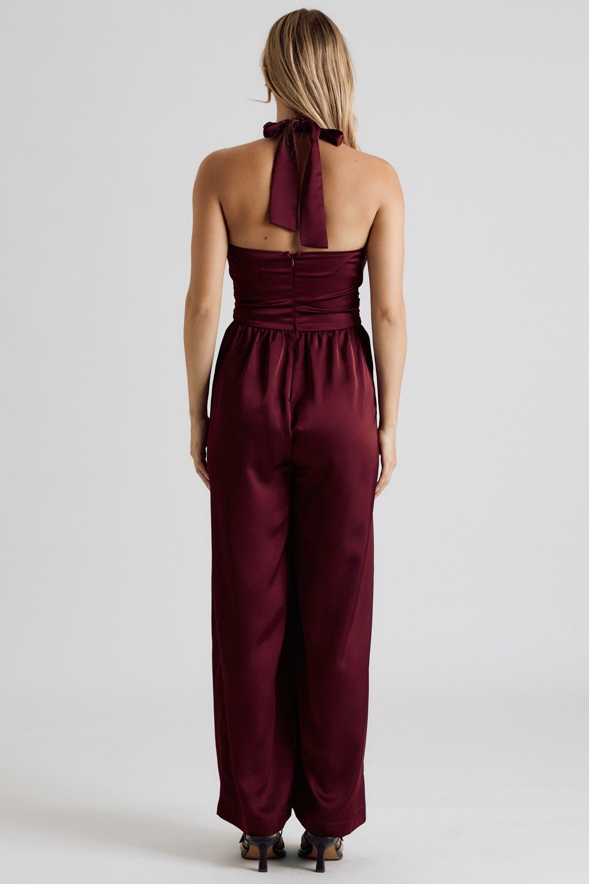 Satin Halter Neck Wide Leg Jumpsuit