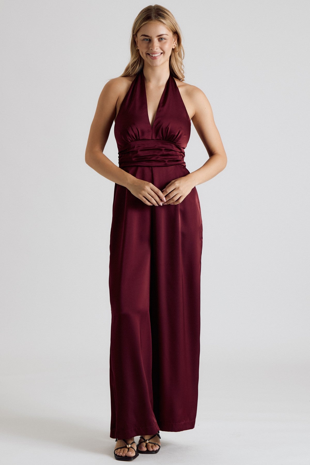 Satin Halter Neck Wide Leg Jumpsuit