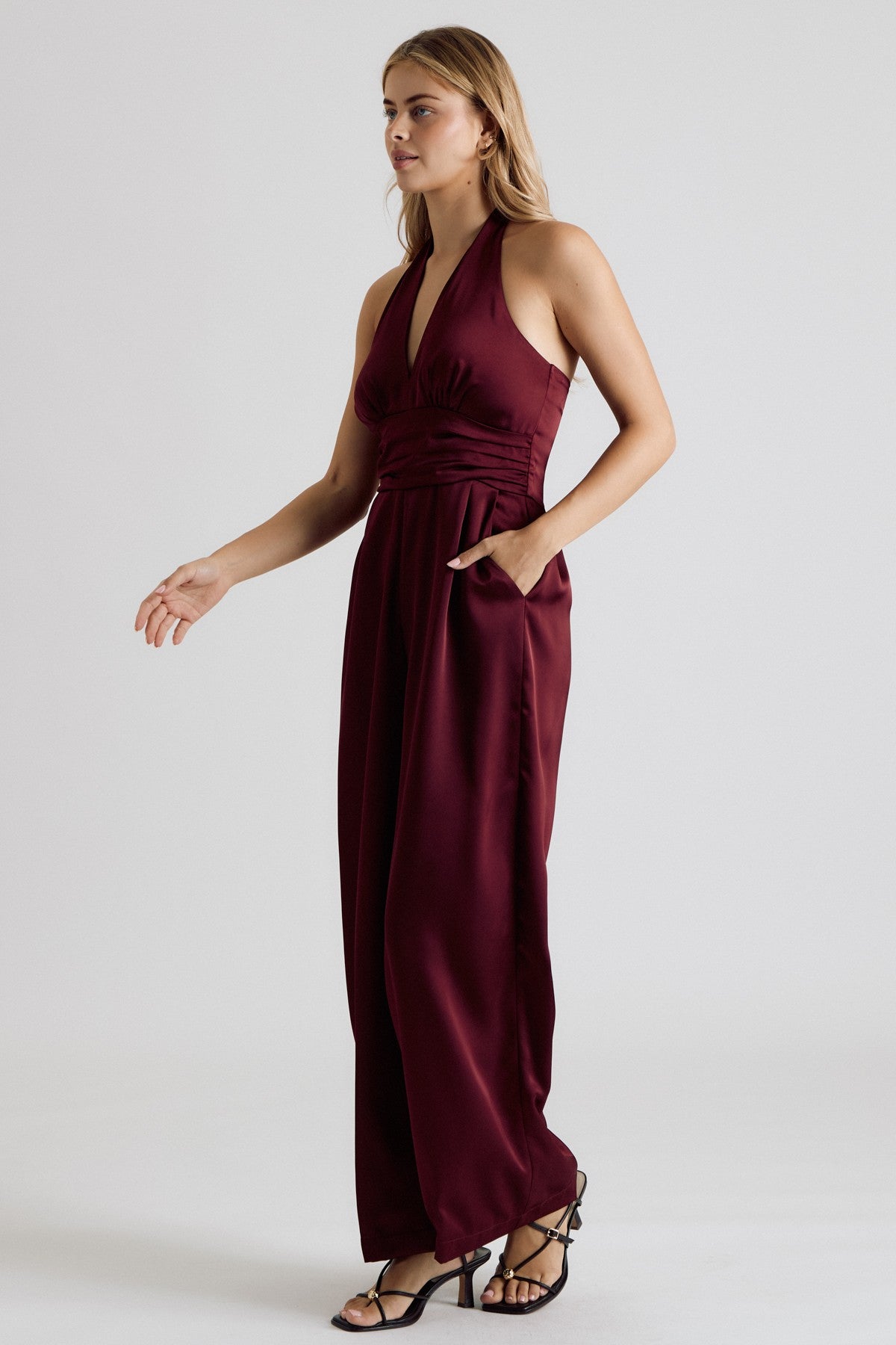 Satin Halter Neck Wide Leg Jumpsuit