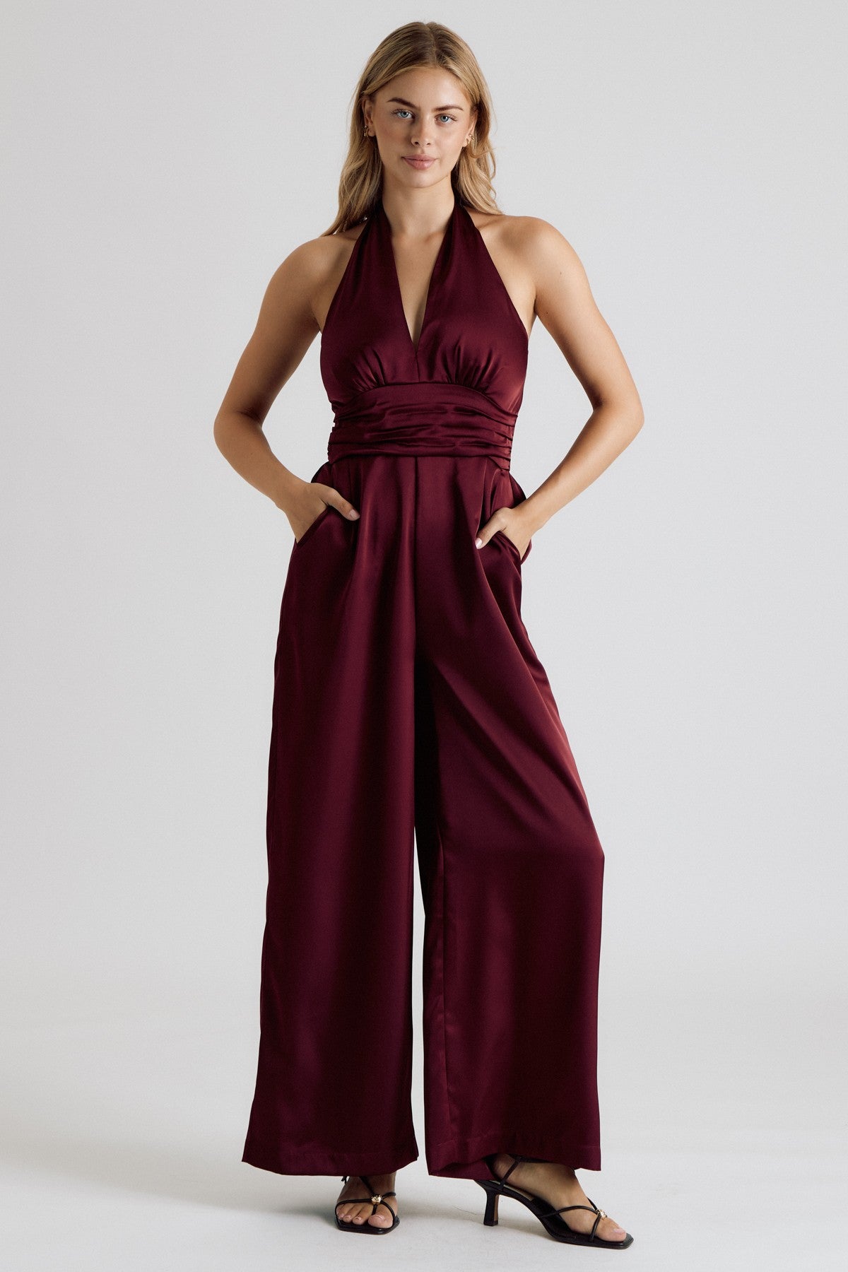 Satin Halter Neck Wide Leg Jumpsuit