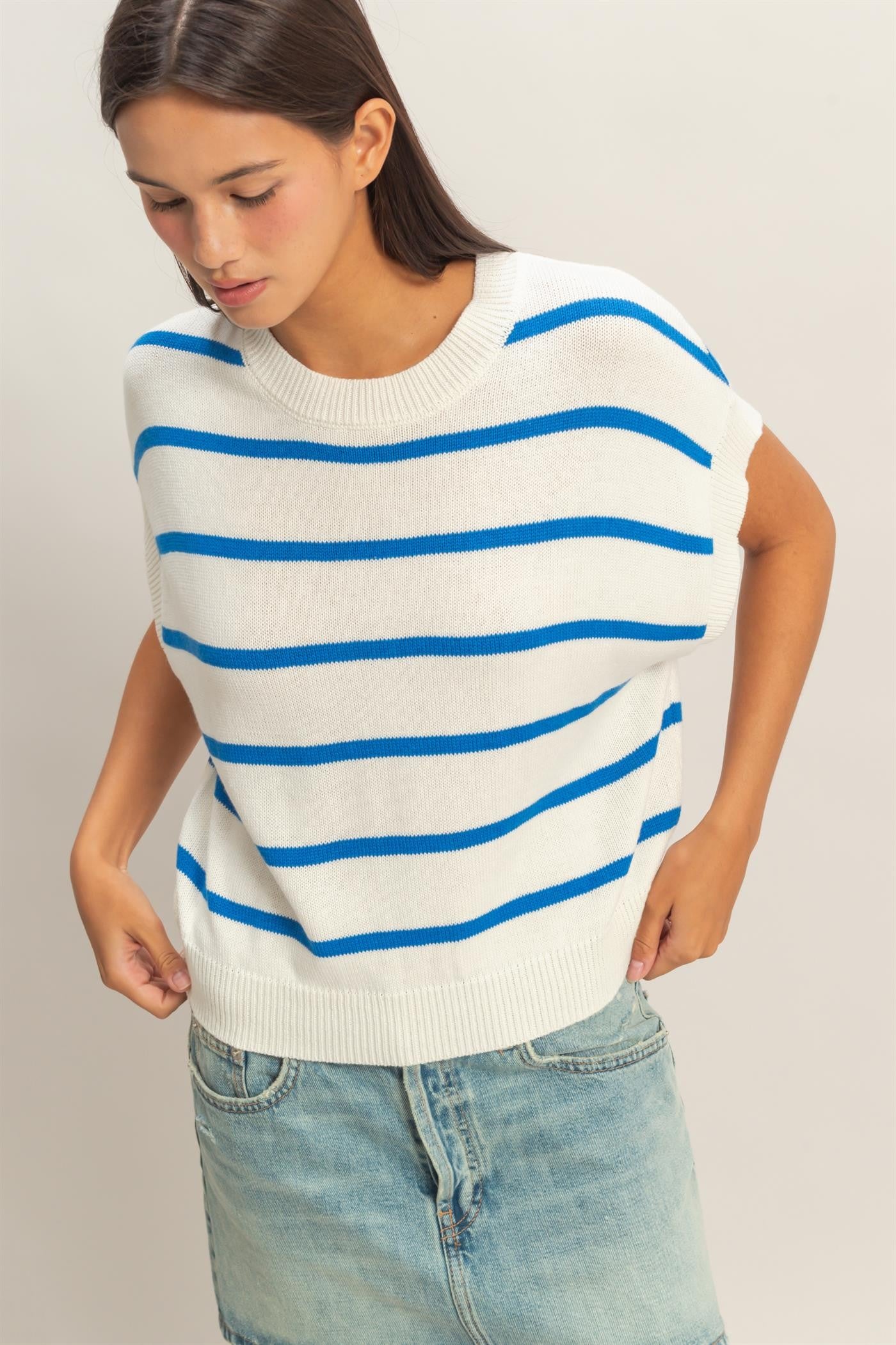 Knit Striped Crew Neck Top