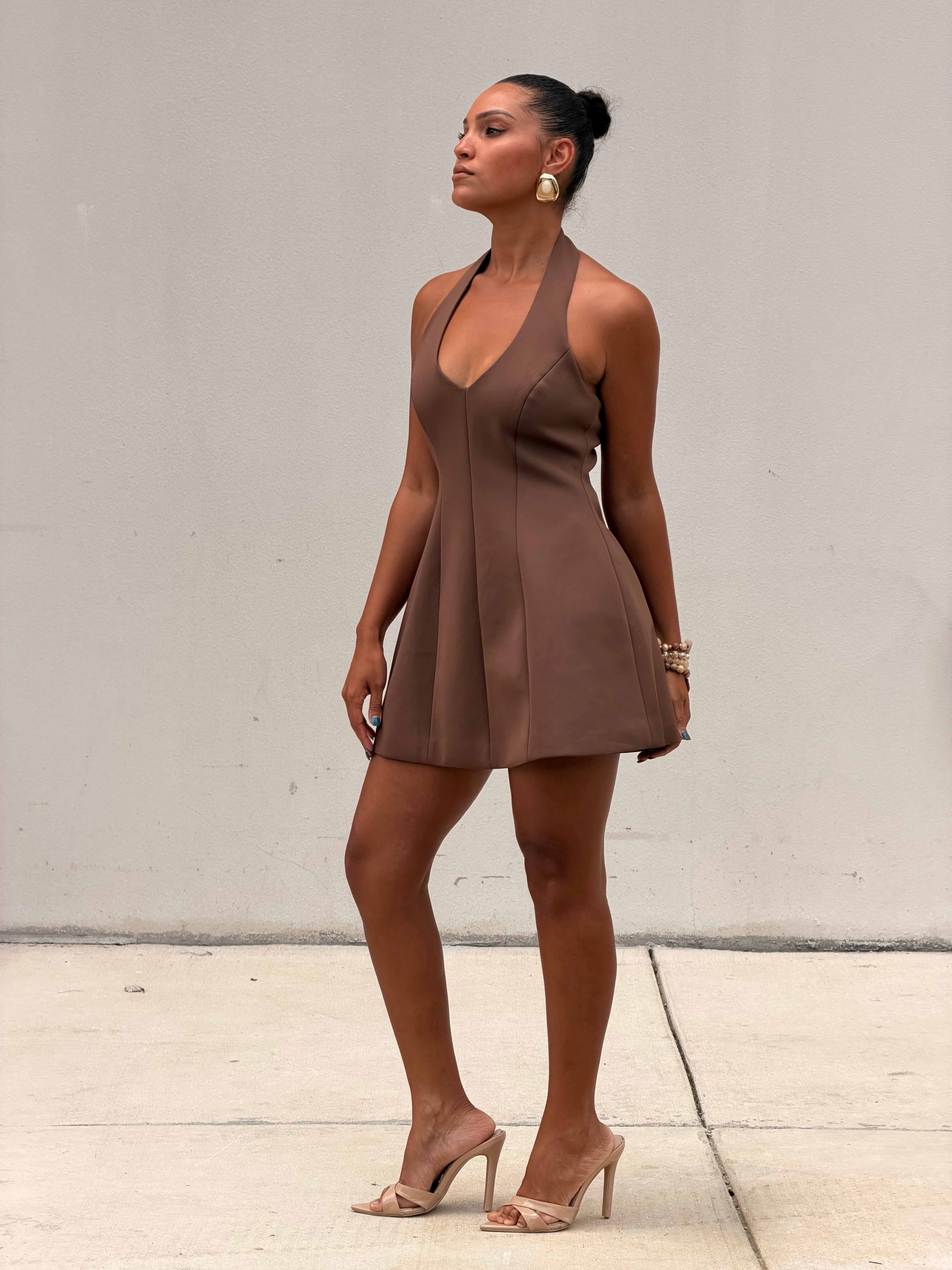 Sculpted Halter Mini Dress