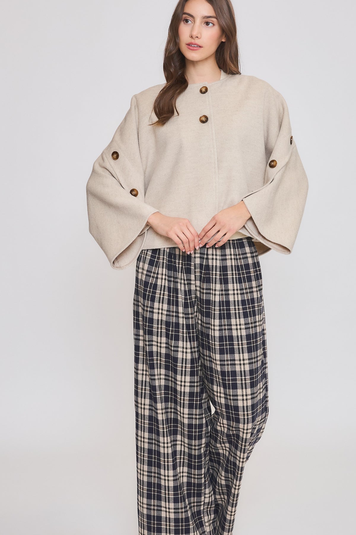 Wool-blend Buttoned Cape Jacket