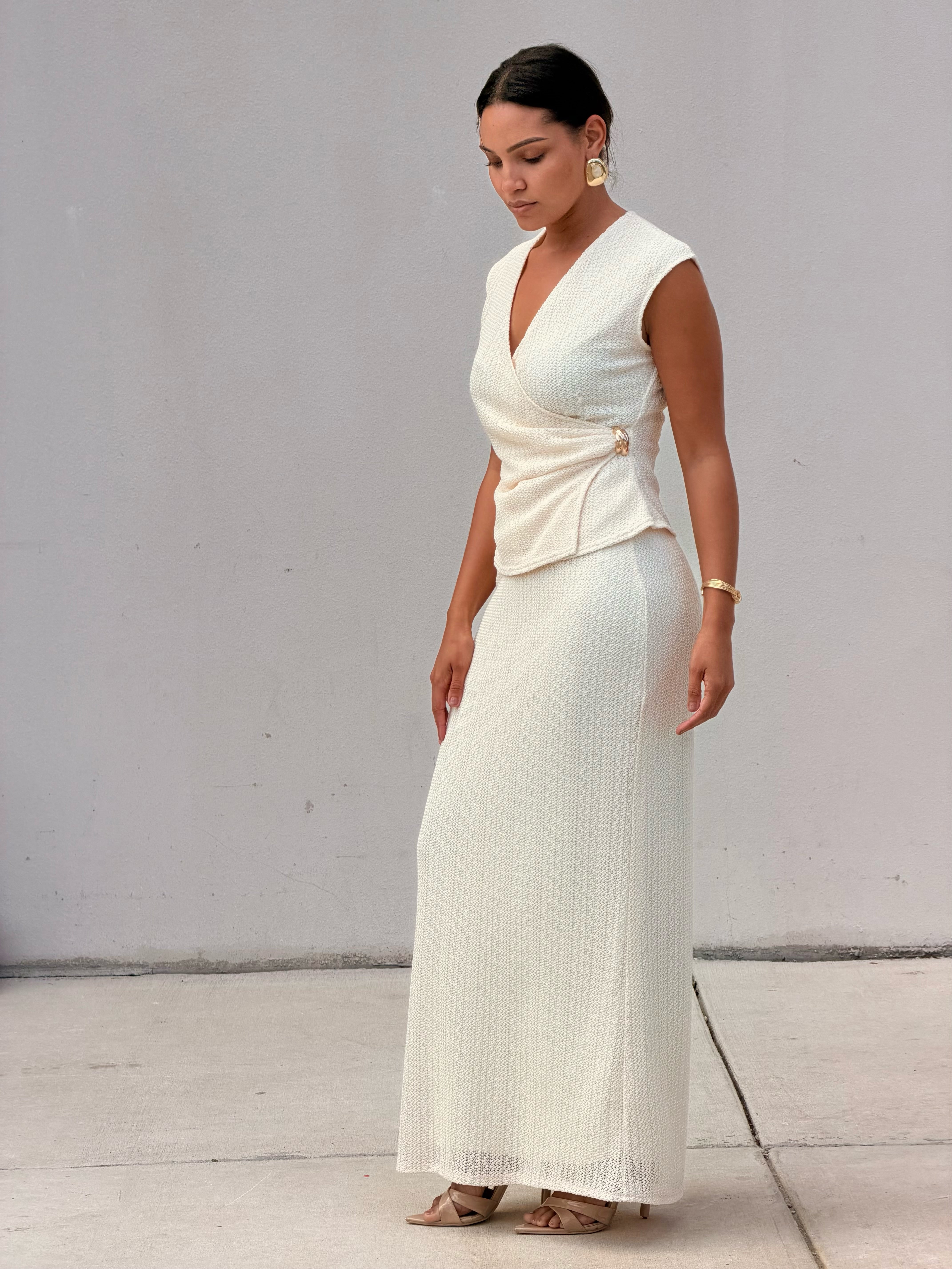 Crochet Knit Surplice Top and Long Skirt