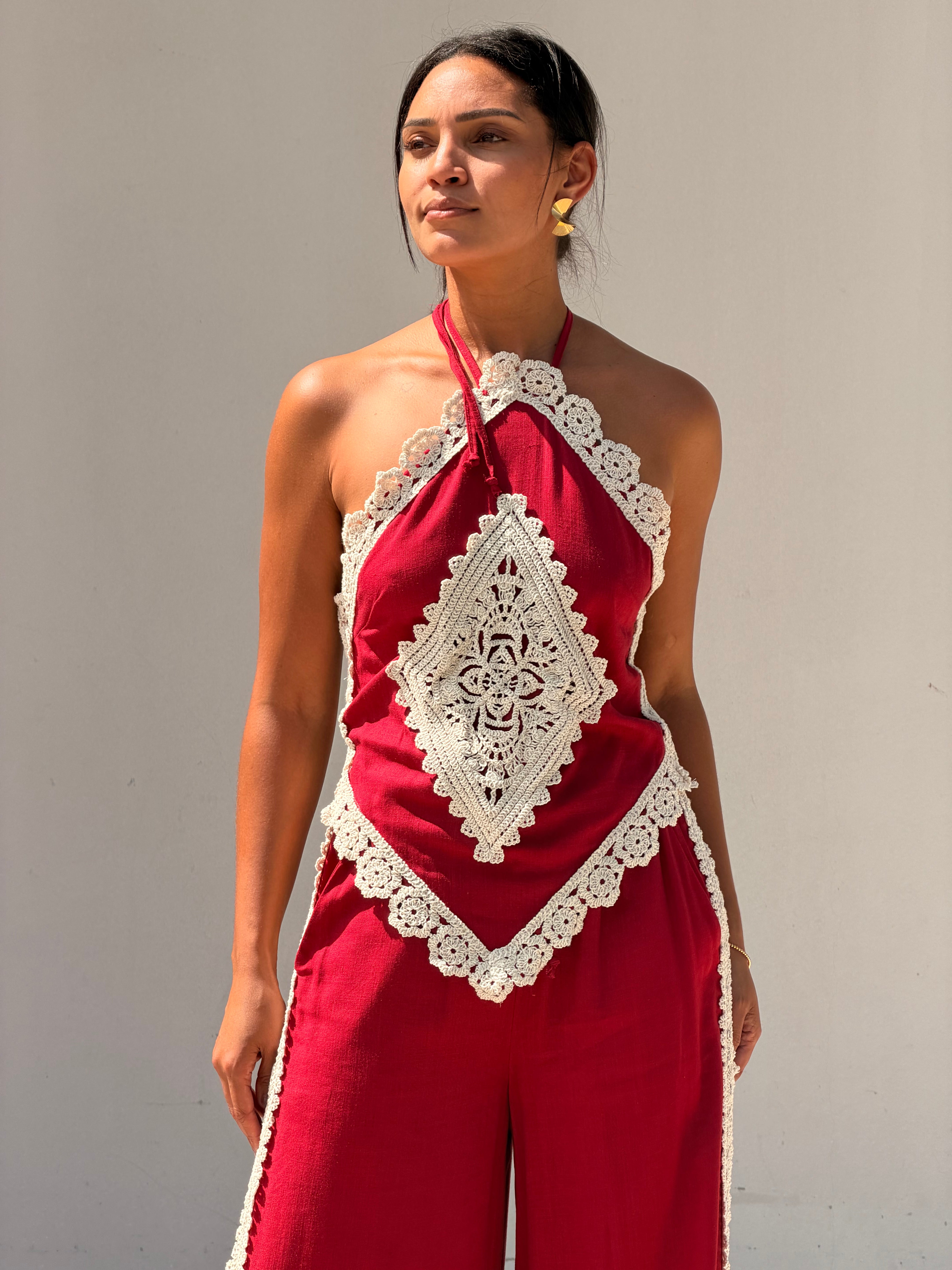 Crochet Diamond Halter Top and Pant Set