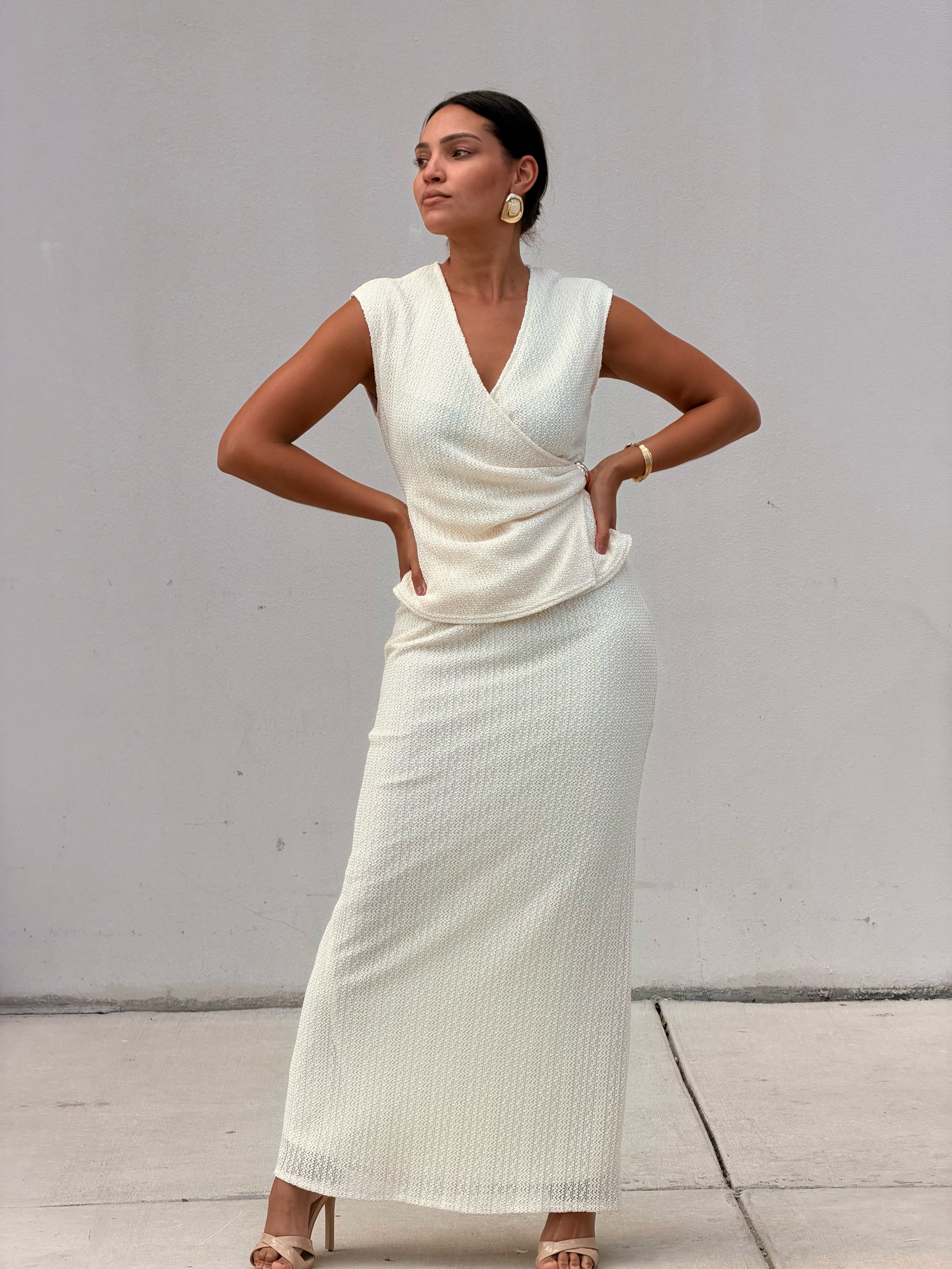 Crochet Knit Surplice Top and Long Skirt
