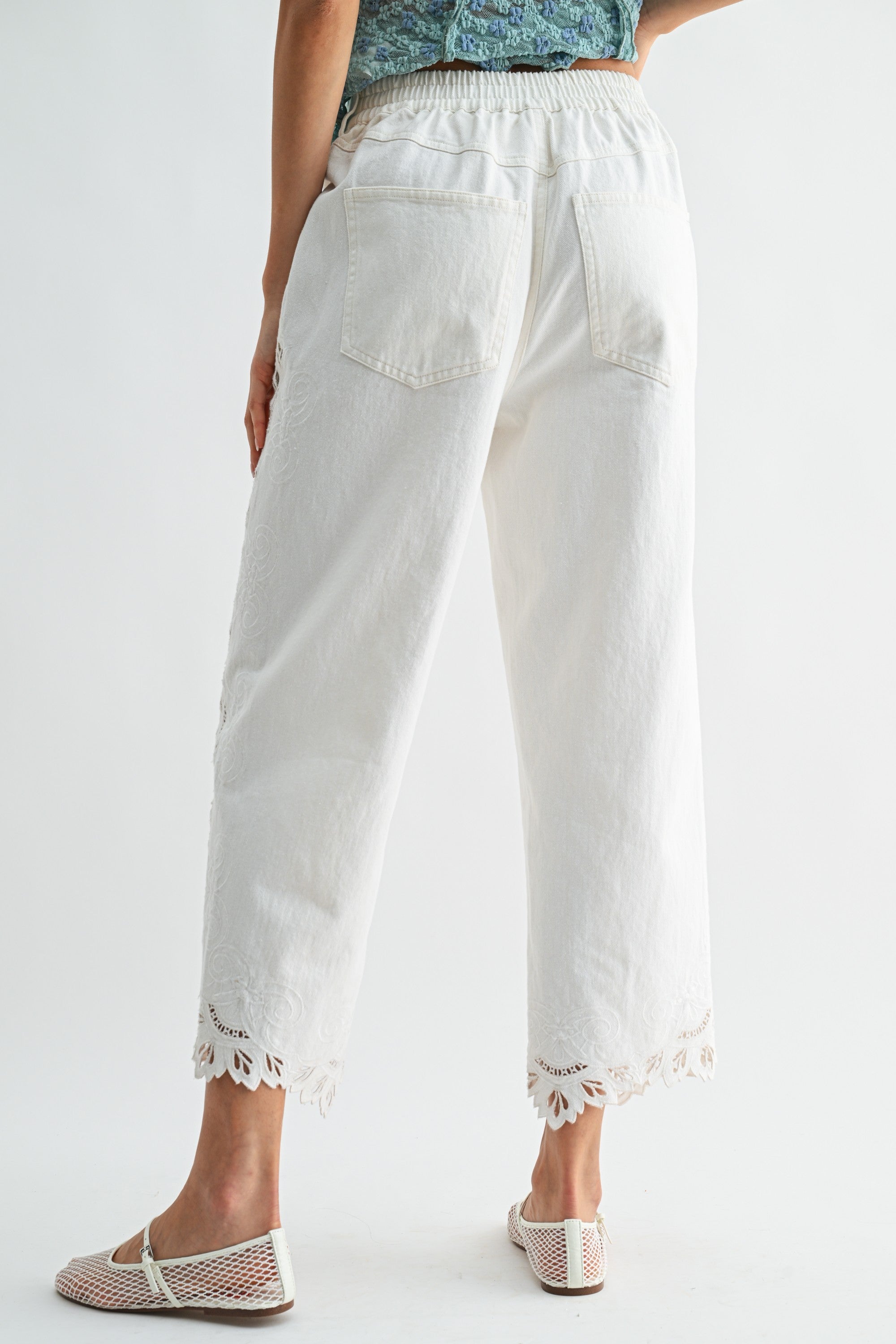 Cropped Pants Intricate Eyelet Embroidery
