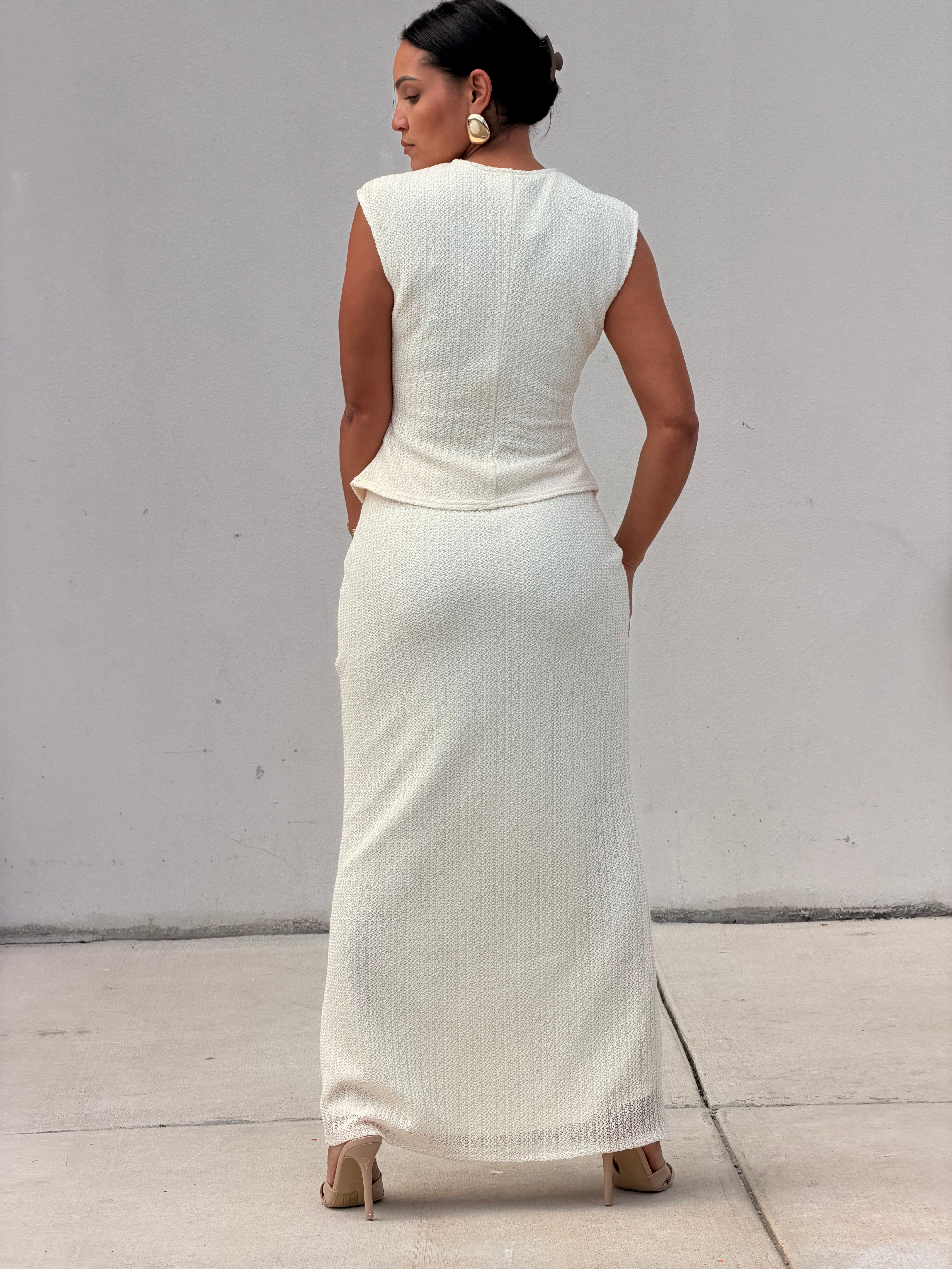 Crochet Knit Surplice Top and Long Skirt