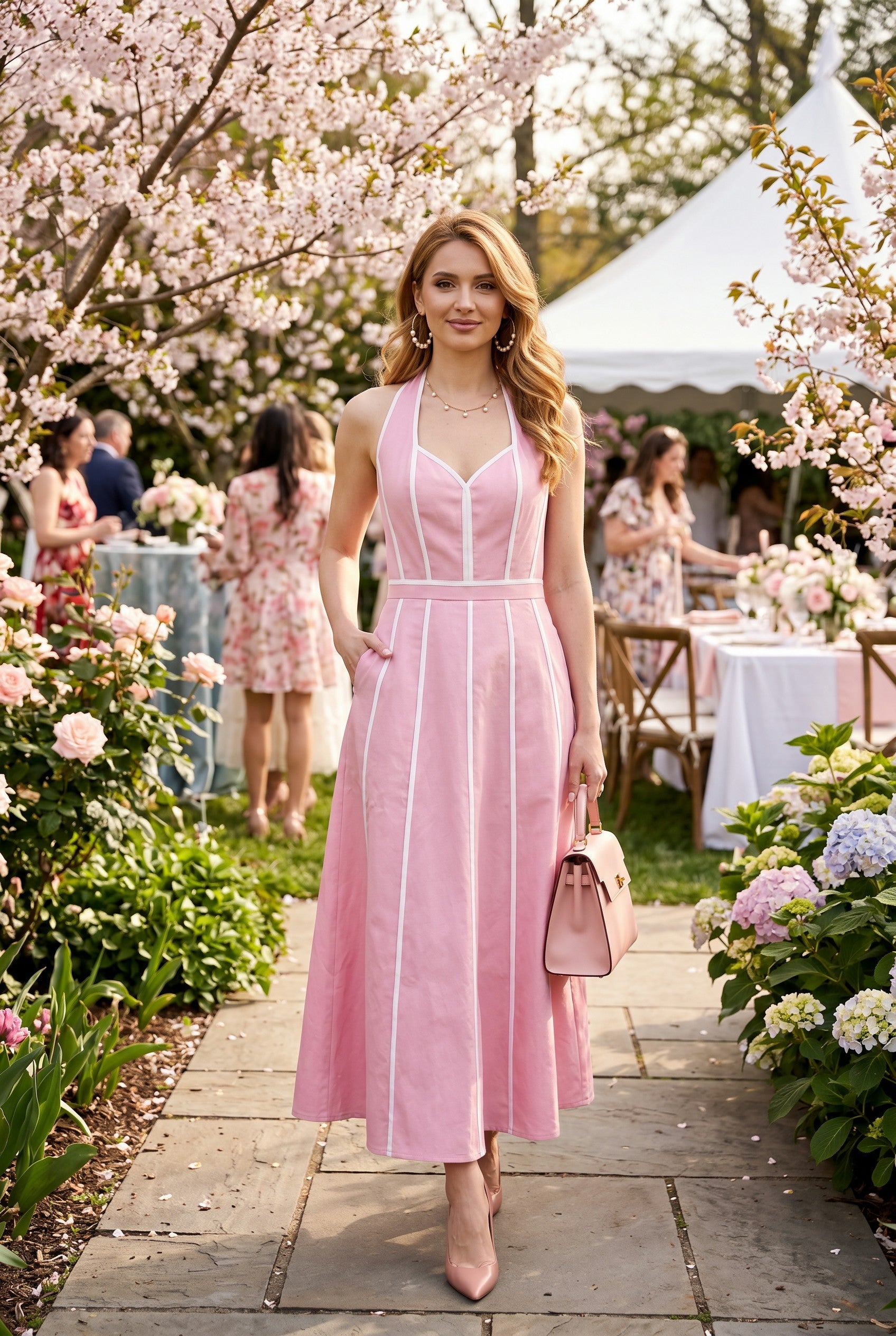 Contrast Binding Halter Maxi Dress