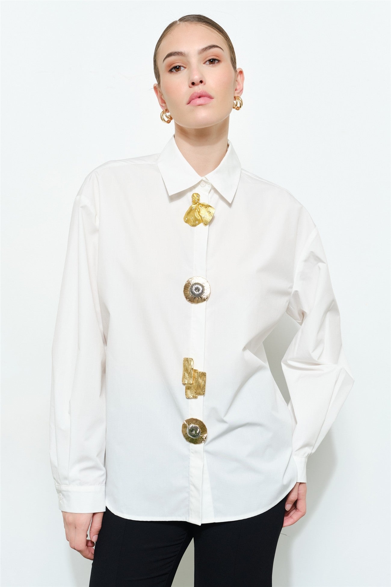 Luxe Collared Oversized Gold Metal Button Down Shirt
