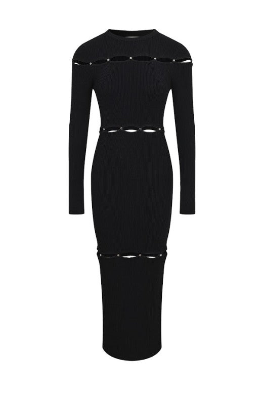 Long Sleeve Maxi Dress W/ Embellished Cut Outs