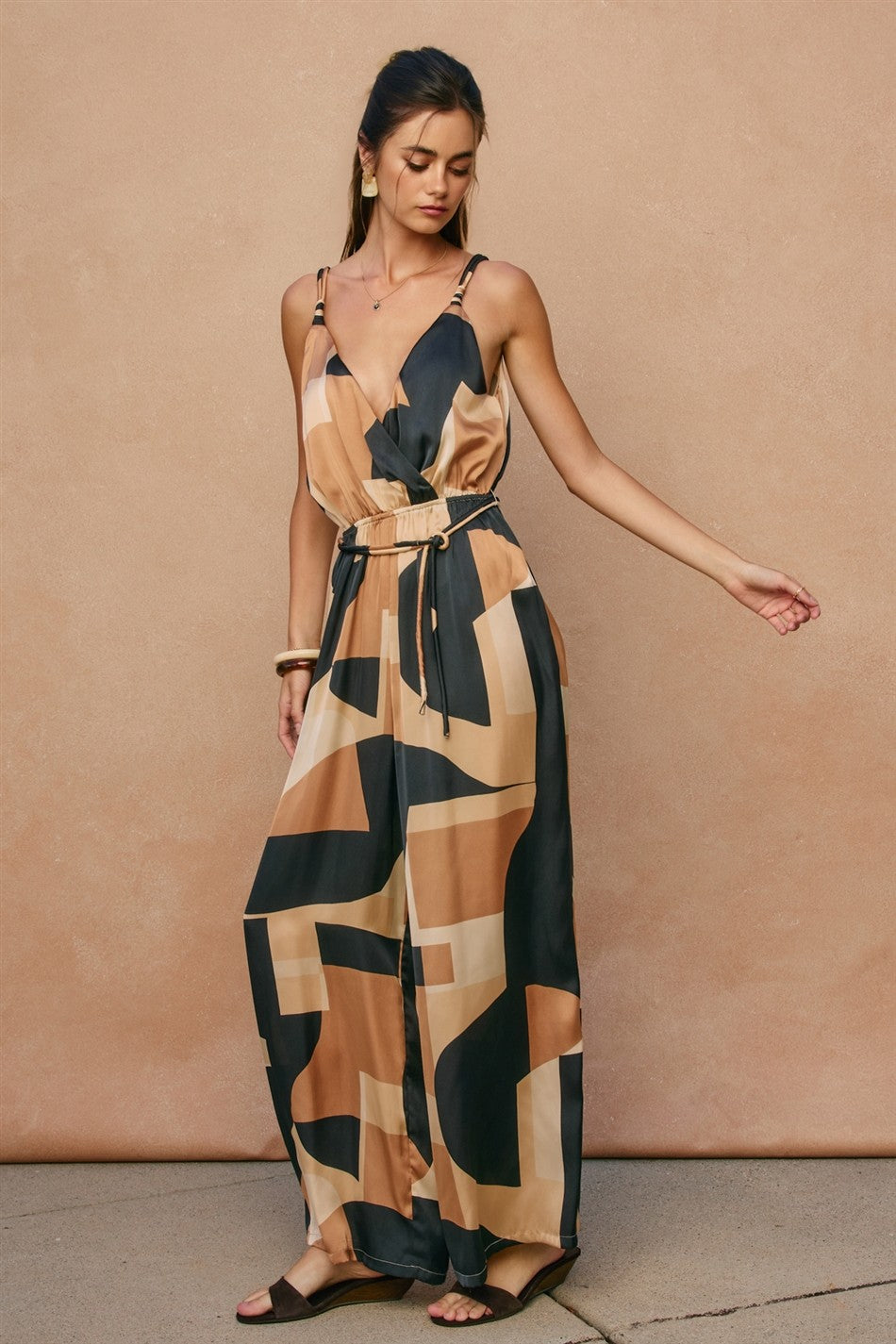 First Class Cord Strap Surplice Jumpsuit