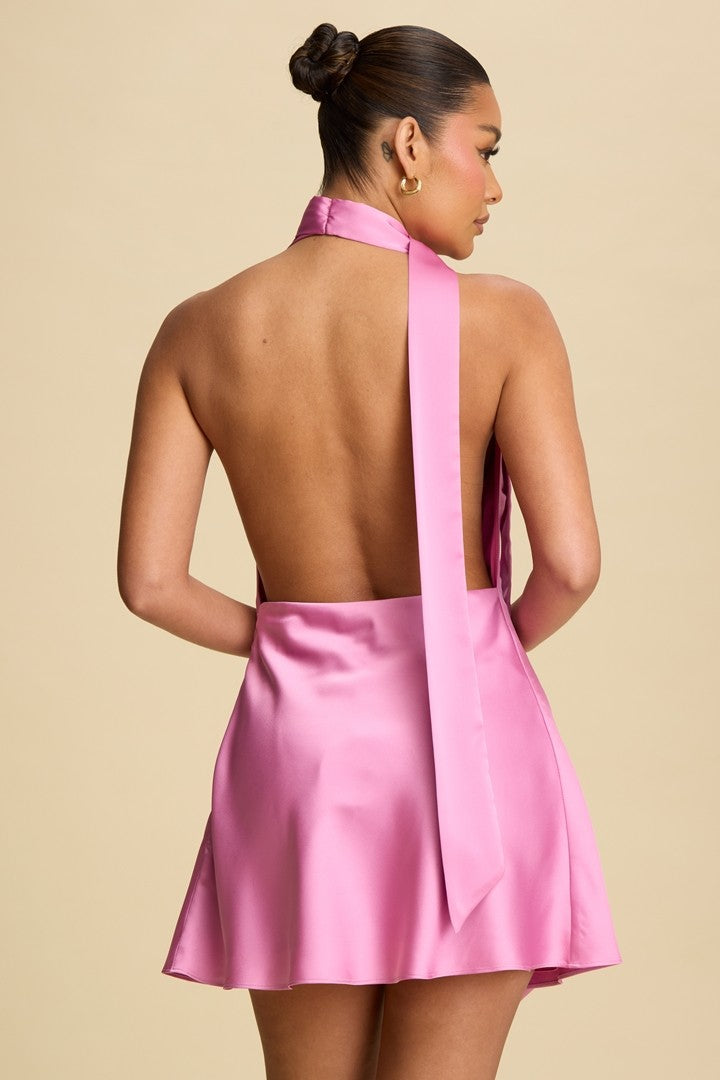 Drape Satin Cowl Mini Dress
