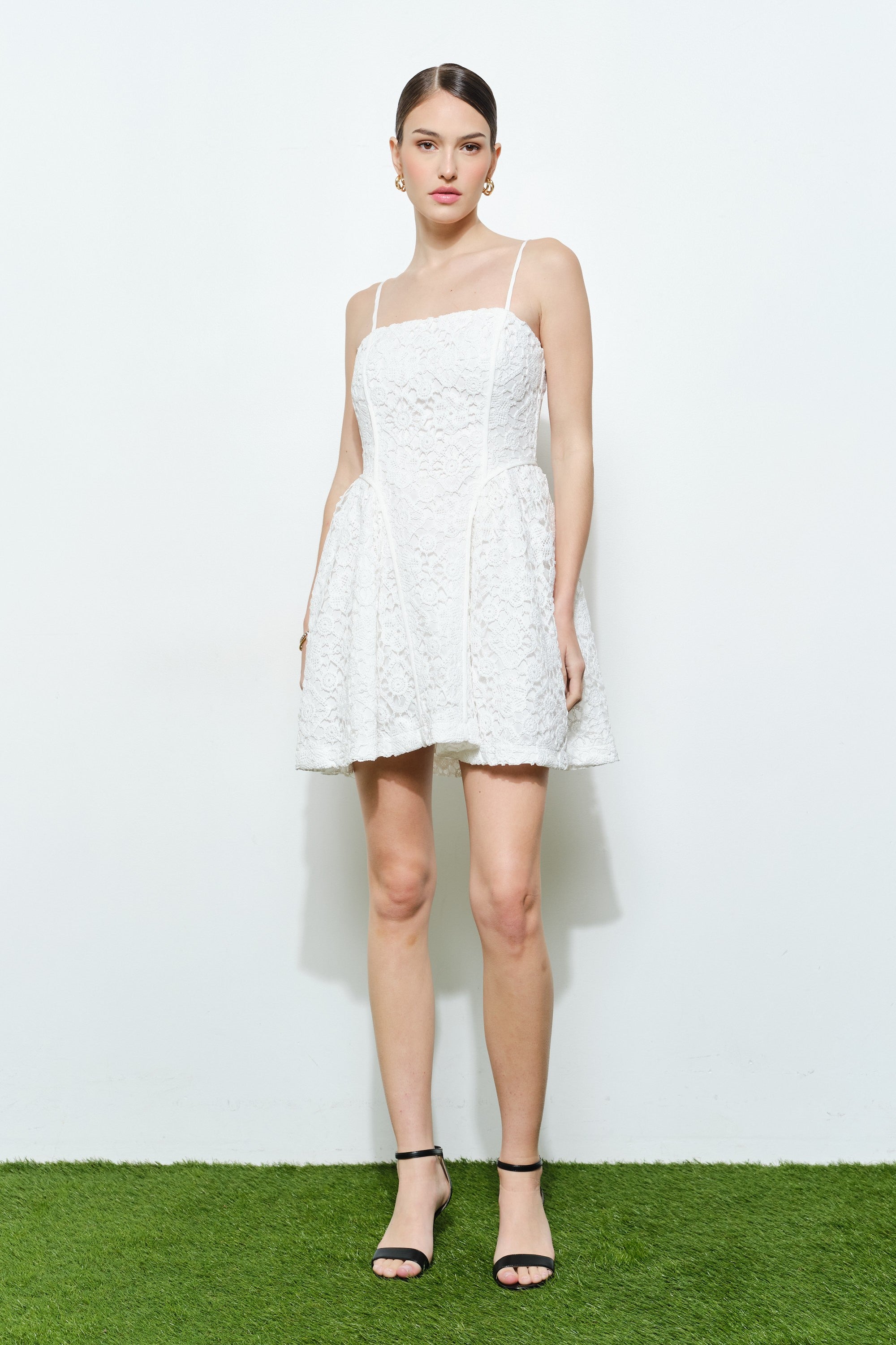 View Details Romantic Floral Lace Spaghetti Straps Mini Dress