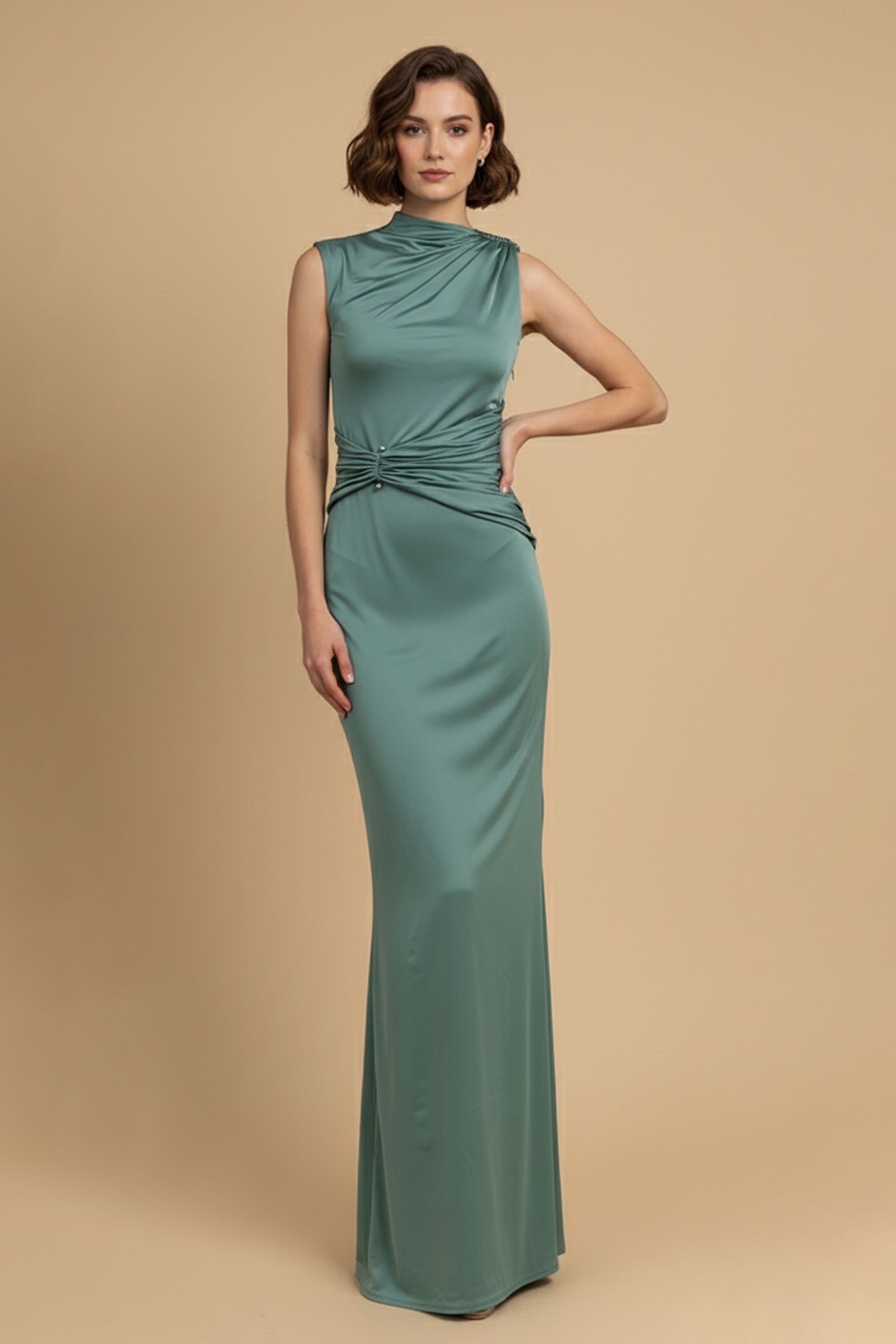Asymmetrical Back Detail Drape Maxi Dress