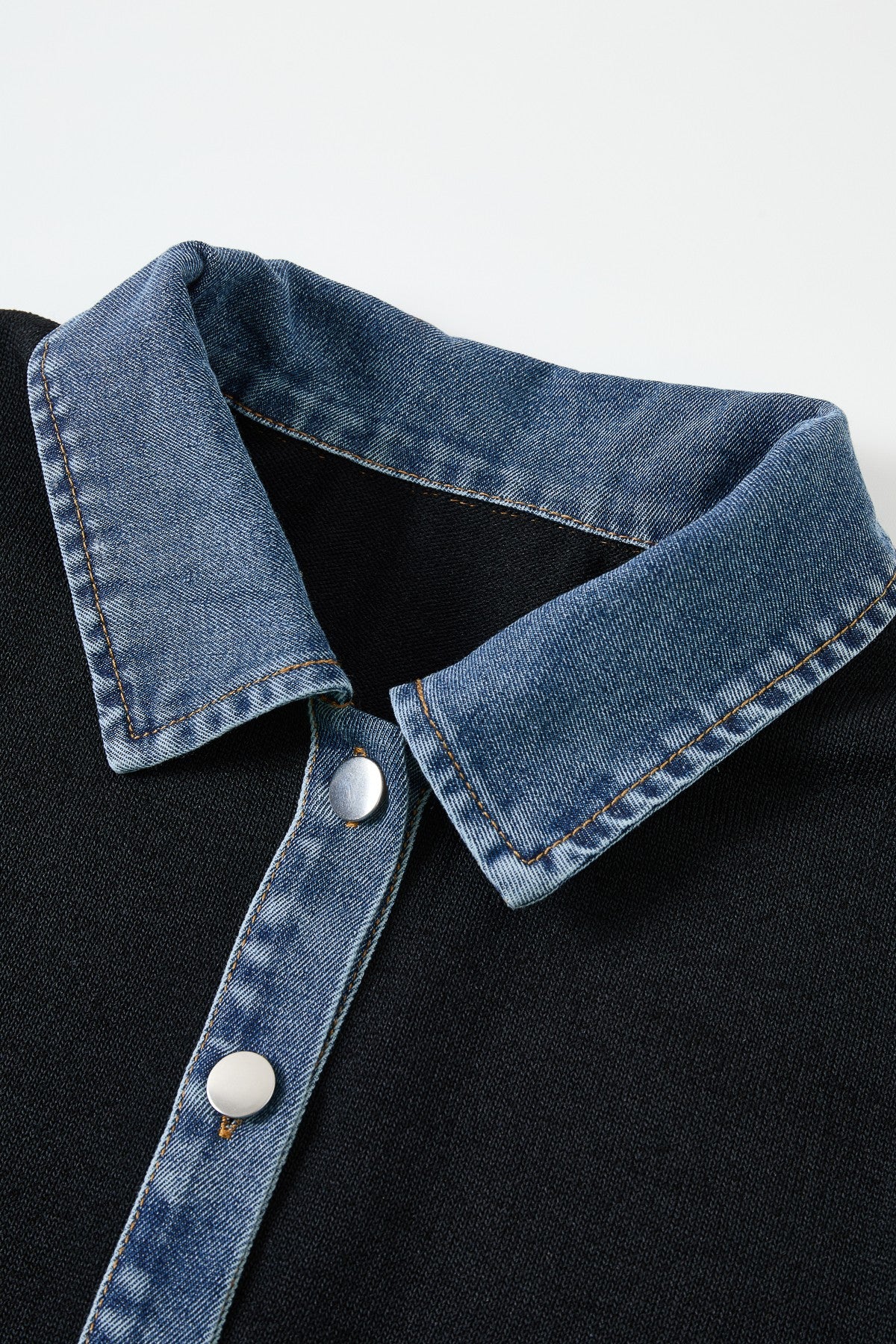 Collar Knit Denim Mix Top