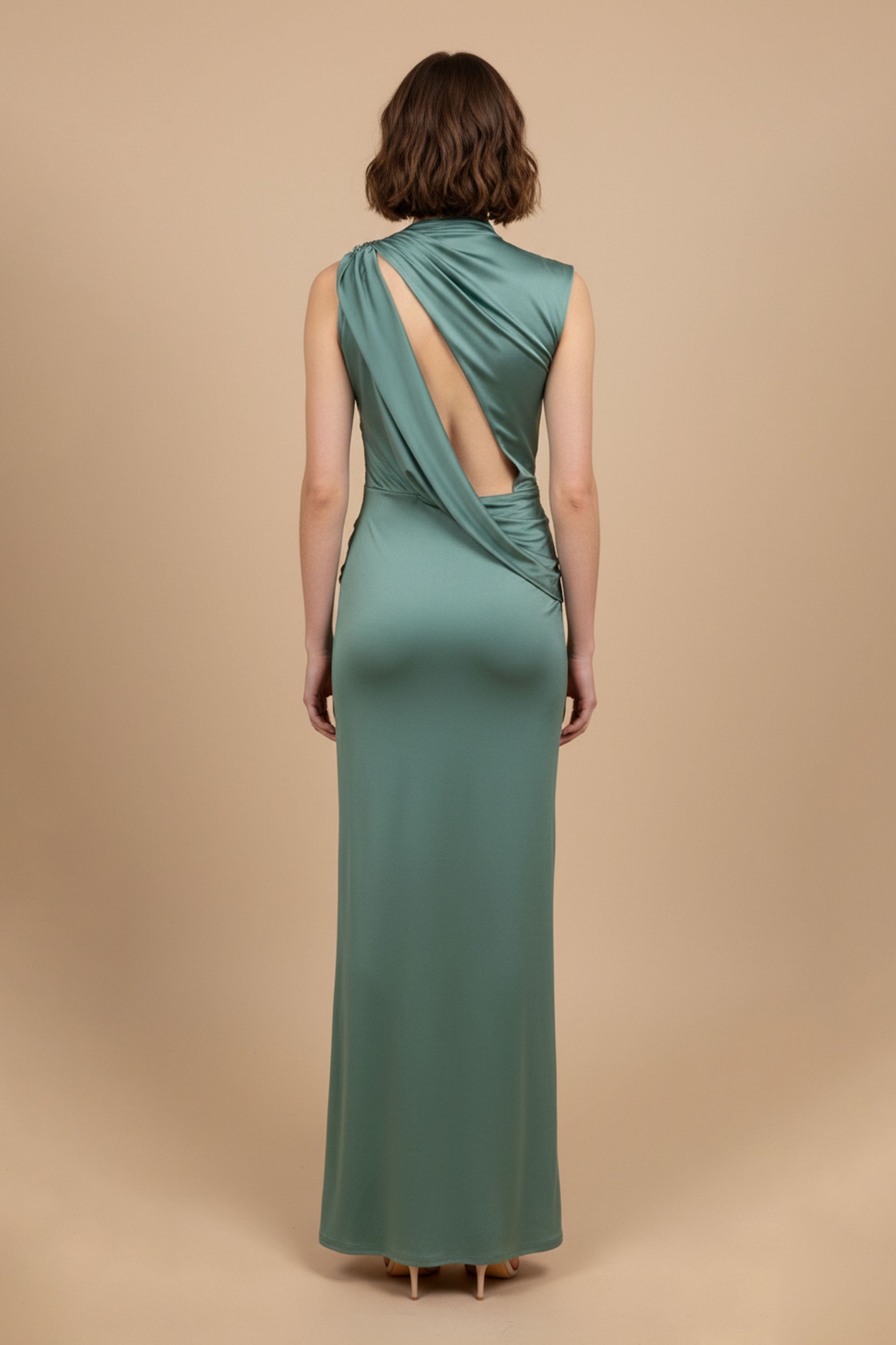 Asymmetrical Back Detail Drape Maxi Dress