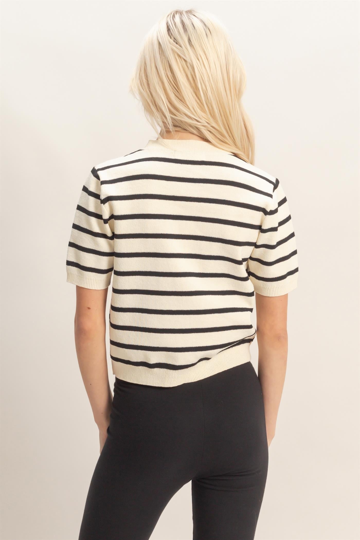 Striped Short Sleeve Button Up Cardigan