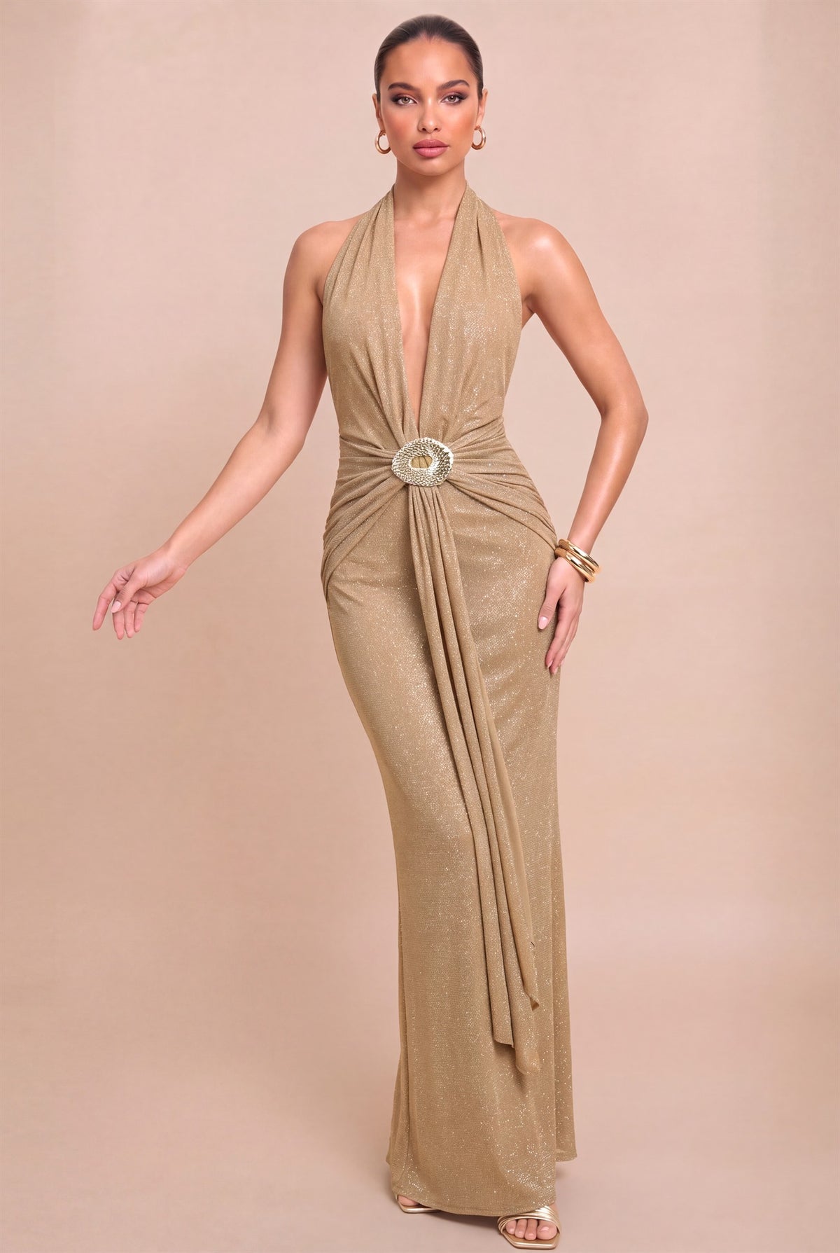 Metallic Halter Maxi Dress